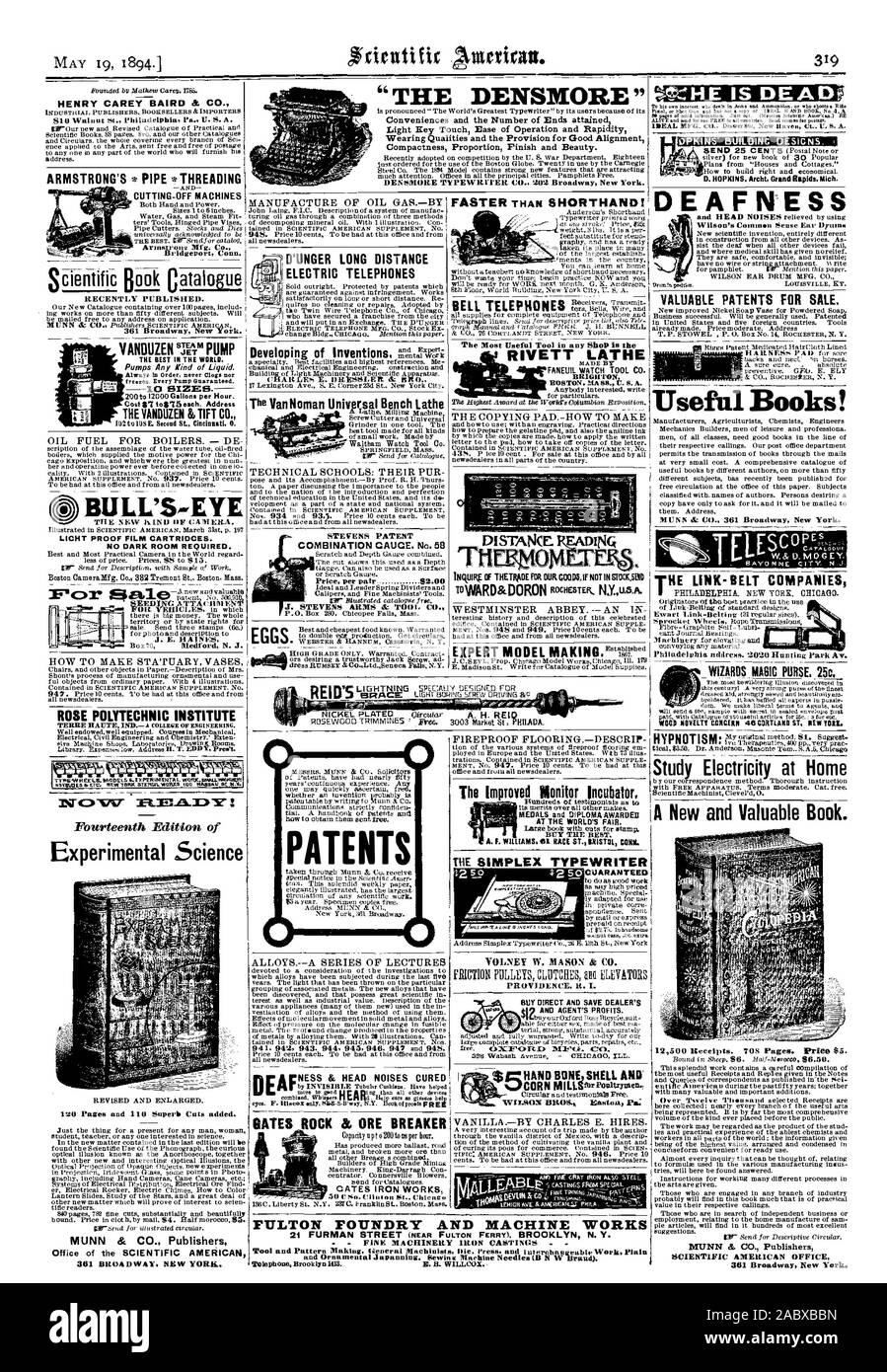 DENSMORE TYPEWRITER CO 202 Broadway New York. adresse. Tuyau d'ARMSTRONG Doux THREADING:5-SYK LICHT CARTOUCHES DE FILM LA PREUVE. Pas besoin d'une chambre noire. :L'IEEE:LNG ES4 J. E. HAINES ROSE POLYTECHNIC INSTITUTE SCIENCES EXPÉRIMENTALES LE SIMPLEX TYPEWRITER CUARANYEED Livres utiles ! MUNN & Co. 361 Broadway New York. .T PS E L'étude ENTREPRISES LINK-BELT de l'électricité à la maison un nouveau et précieux ouvrage. SCIENTIFIC AMERICAN OFFICE TRONÇONNEUSES ne Arinstro Mfg Co. -1(3 tailles. 200D12000Gallons par heure. Coût 7$ tog 75 chacun. L'adresse VANDUZEN 50 MARTIN & CO. U2à1US Second St Cincinnati 0. A récemment publié Banque D'Images