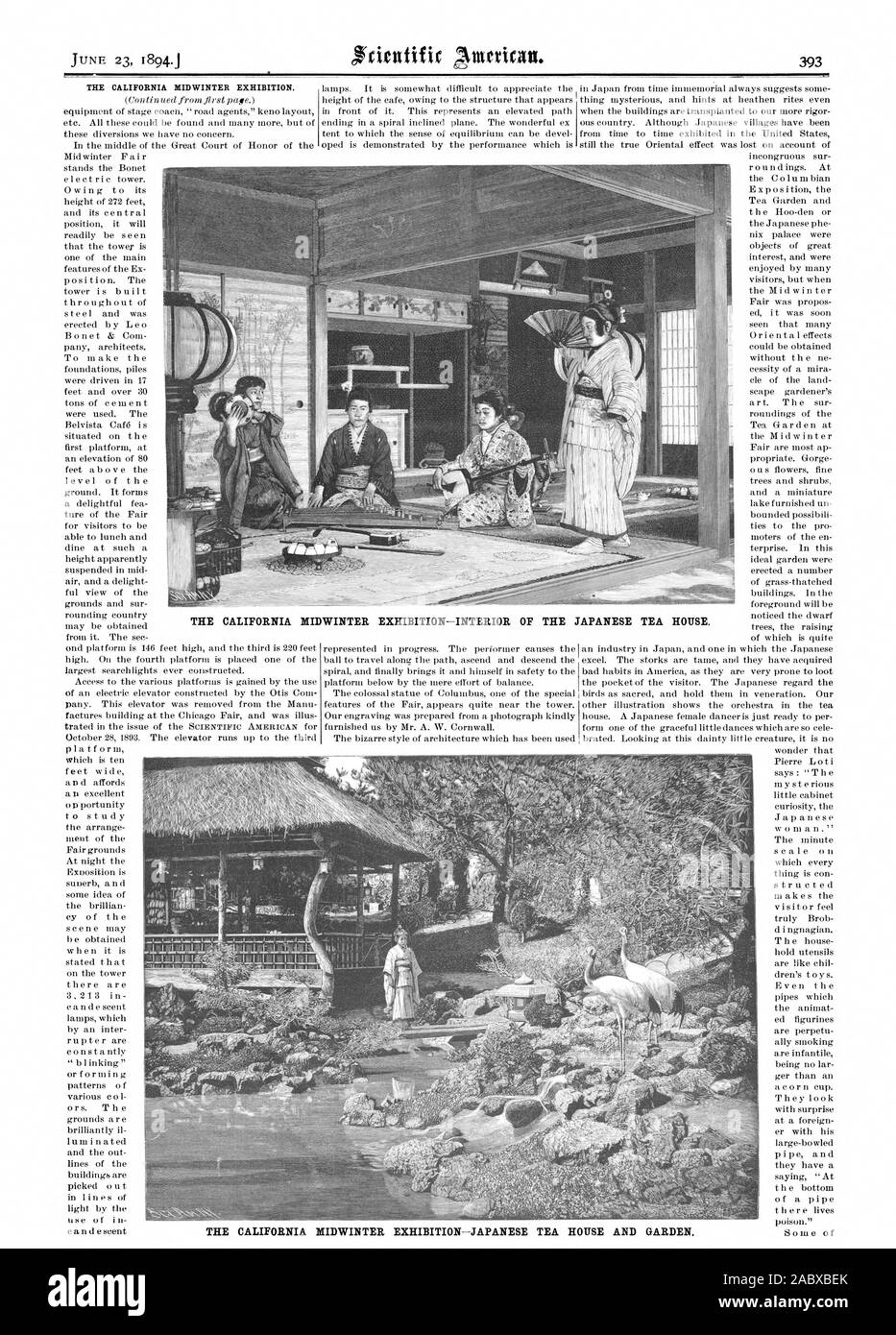 L'EXPOSITION DE L'HIVER EN CALIFORNIE. Le CALIFORNIA MIDWINTER EXPOSITION-INTÉRIEUR DE LA MAISON DE THÉ JAPONAISE. Le CALIFORNIA MIDWINTER EXPOSITION-JAPANESE TEA HOUSE ET JARDIN., Scientific American, 1894-06-23 Banque D'Images