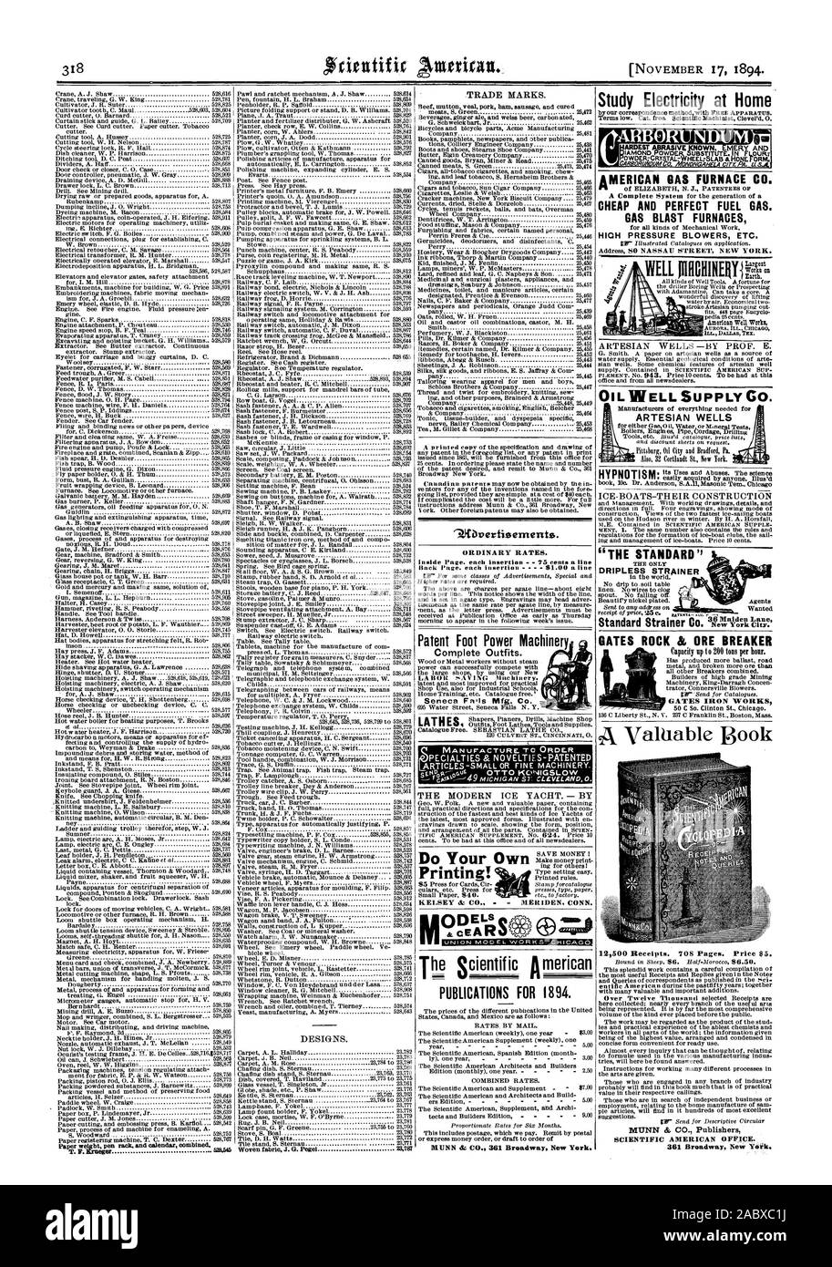 L'électricité de l'étude à la maison CARBORUNDUNI AMERICAN GAS FURNACE CO. ET BON MARCHÉ DU GAZ COMBUSTIBLE PARFAIT. Les hauts fourneaux à gaz SOUFFLANTES À HAUTE PRESSION ETC. Plus grand travaille sur la terre. Puits de pétrole américain fonctionne bien Supply Co. puits artésiens ICE-BOAT-LEUR CONSTRUCTION 'LA NORME' TIRE-ROCK & GATES CRÉPINE PORTES COUPE-minerai IRON WORKS 50 C Donc... Clinton St. Chicago. MUNN & CO. Les éditeurs de la revue Scientific American. . 361 Broadway New Yaiik. Les marques. Les machines d'alimentation Pied brevets glace moderne 'YACHT. - Par faire votre propre de l'impression ! KELSEY & CO PUBLICATIONS pour 1894. MUNN & CO. 361 Broadway New York MERMEN. CONN Banque D'Images