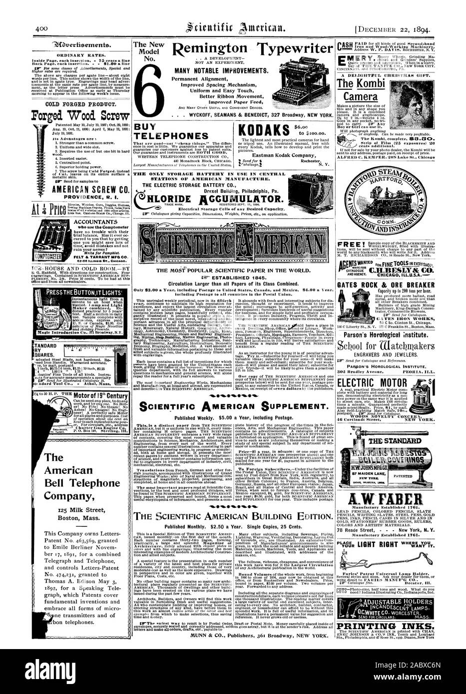 La nouvelle machine à écrire Remington n° de nombreuses améliorations notables. Un alignement permanent Amélioration de mécanisme d'espacement uniforme et mieux tactile facile d'alimentation papier Imprnved Mouvement Ruban ACHETER TELEPHONES KODAKS Eastman Kodak Company LA SEULE BATTERIE DE STOCKAGE EN USAGE DANS LES STATIONS CENTRALES DE FABRICATION AMÉRICAINE. La BATTERIE DE STOCKAGE ÉLECTRIQUE CO. Drexel Philadelphie Pa. Construction HLORIDE L'accumulateur. Document SCIENTIFIQUE LES PLUS POPULAIRES DANS LE MONDE. Pratique plus grande que tous les papiers de sa catégorie. MERY un délicieux cadeau de Noël. Garçon ou fille de l'appareil photo peut l'utiliser. Moteur électrique établi 1761 Manufacture Banque D'Images