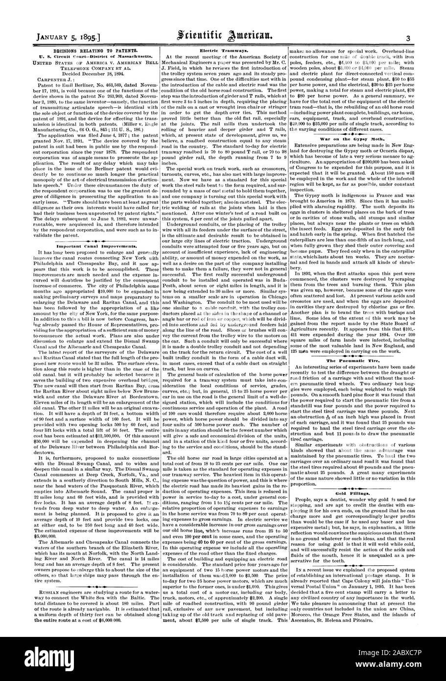 TELEPHONE COMPANY ET AL. Canal important d'améliorations. Tramways électriques. La guerre sur la spongieuse. Le pneumatique. Les restaurations en or., Scientific American, 1895-01-05 Banque D'Images