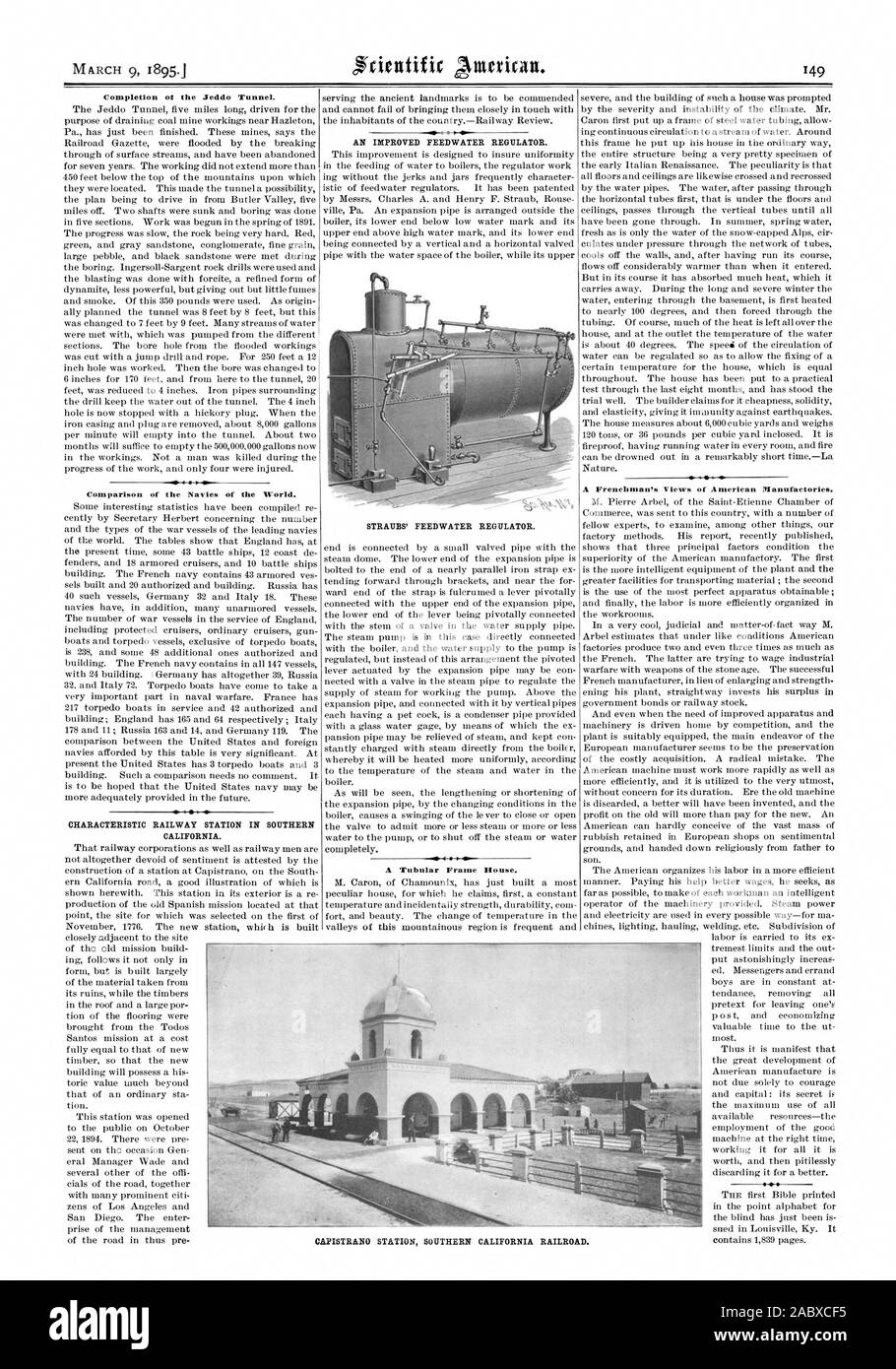 L'achèvement de l'Jeddo Tunnel. Comparaison des Marines du monde. La gare la plus caractéristique DANS LE SUD DE LA CALIFORNIE. Une meilleure réglementation de l'eau d'alimentation. L'EAU D'ALIMENTATION DES STRAUBS régulateur. Une maison à ossature tubulaire. Le point de vue d'un Français de manufactures américaines., Scientific American, 1895-03-09 Banque D'Images