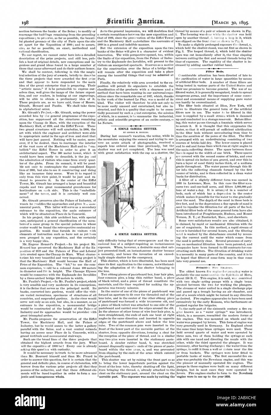 Les lits de filtration. Feu primitif. Moteurs, Scientific American, 1895-03-30 Banque D'Images