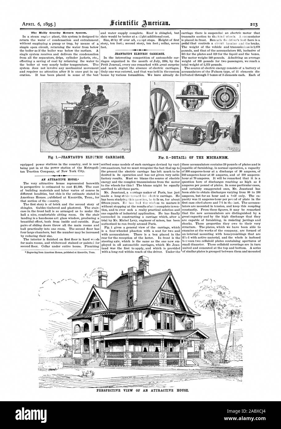 Le 6 avril 1895. Le système de retour par gravité Holly. L'JEANTAIJD CHARIOT ÉLECTRIQUE JEANTAUD ÉLECTRIQUE DU CHARIOT. Fie. 2LE DÉTAIL DU MÉCANISME. Jolie maison., Scientific American, 1895-04-06 Banque D'Images