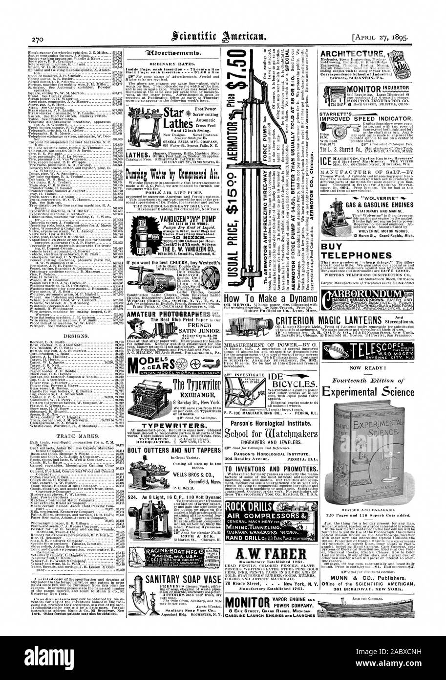 D'autres brevets étrangers peuvent aussi être obtenus.9 Mavertieements. Les taux ordinaires. gasntrOiggiaLATH ES tIk21.V:g:pl Ptpi Comprnmi:menteur g l'air. La POMPE D'AIR E. W. VANDUZEN CO. Si vous voulez le meilleur achat de mandrins de Westcott Tho change de machine à écrire 8, rue Barclay New York. VASE SAVON SANITAIRE Comment Faire un Dynam'STARRETT Indicateur de vitesse améliorée. Les sciences expérimentales Bureau du Scientific American 361 BROADWAY NEW YORK. Photographes amateurs I % SATIN FRANÇAIS JUNIOR. Les machines à écrire. Coupe-boulons et écrous les SAIGNEURS WELLS BROS & CO. une masse Greenfield Light 16 8 C. P. 0 v Dynam Roth & ECK 24 $. gar Banque D'Images