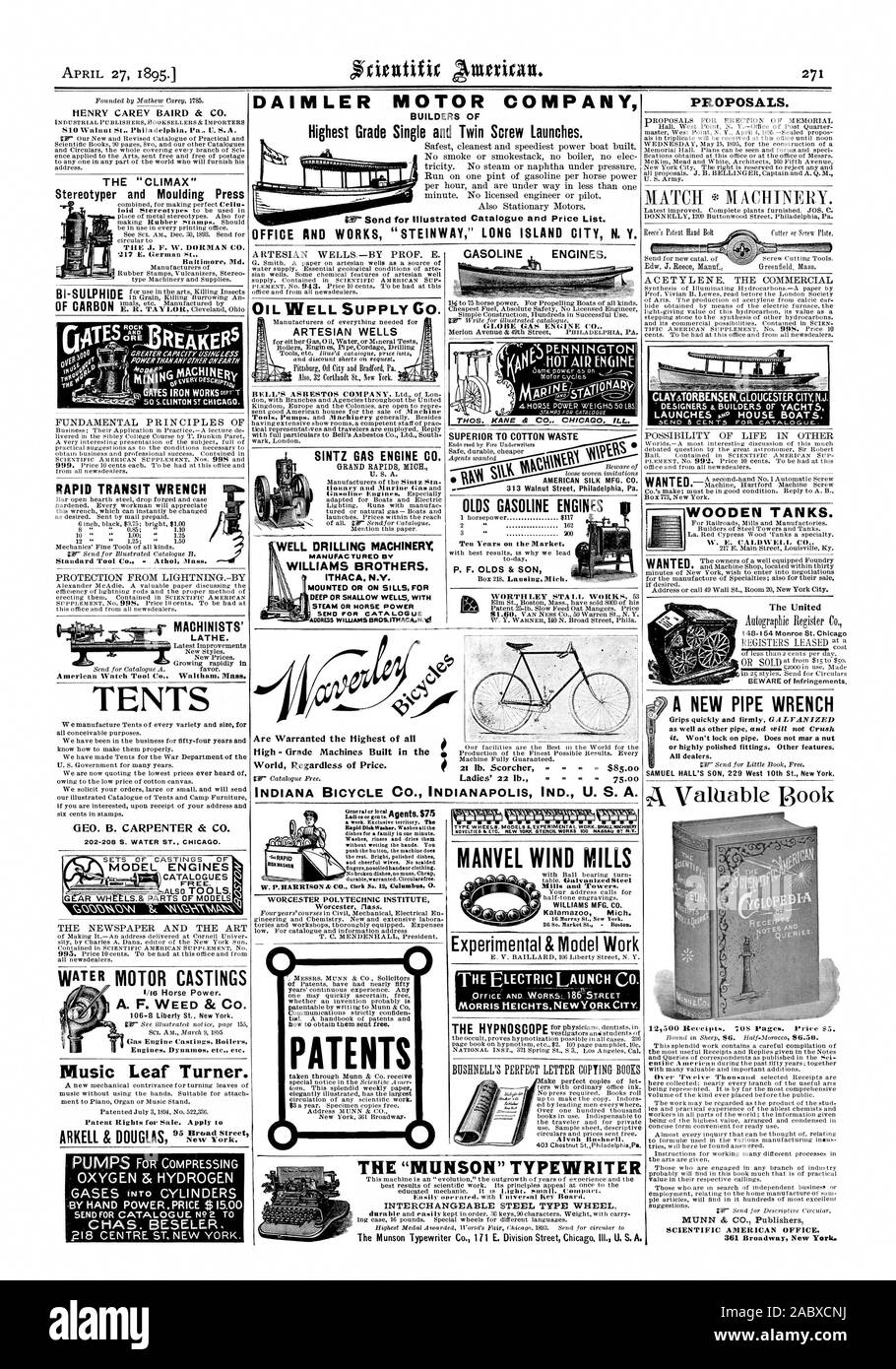 CHAS. BESELER puits artésiens SINTZ MOTEUR GAZ CO. GRAND RAPIDS MICR. naire et forage de puits de gaz marins et MACHINERX WILLIAMS BROTHERS ou montés sur des filons-couches de profondeur ou de puits avec des agents. $75 BREVETS MOTEUR À GAZ GLOBE CO. SUPÉRIEURE À DÉCHETS DE COTON ANS MOTEURS A ESSENCE dix ans sur le marché P. F. OLDS & SON L'HYPNOSCOPE Alvah Bushnell. Des propositions. Les réservoirs en bois. Nouvelle clé à tube SCIENTIFIC AMERICAN BUREAU : Catalogues Moteurs MODÈLE GRATUITEMENT. tous les marchands.s Horse Power. Chaudières gaz en fonte moteur Dynamos moteurs etc. etc. la feuille de musique Turner. Les droits de brevet pour la vente. Appliquer t bien & DOUGLAS Banque D'Images