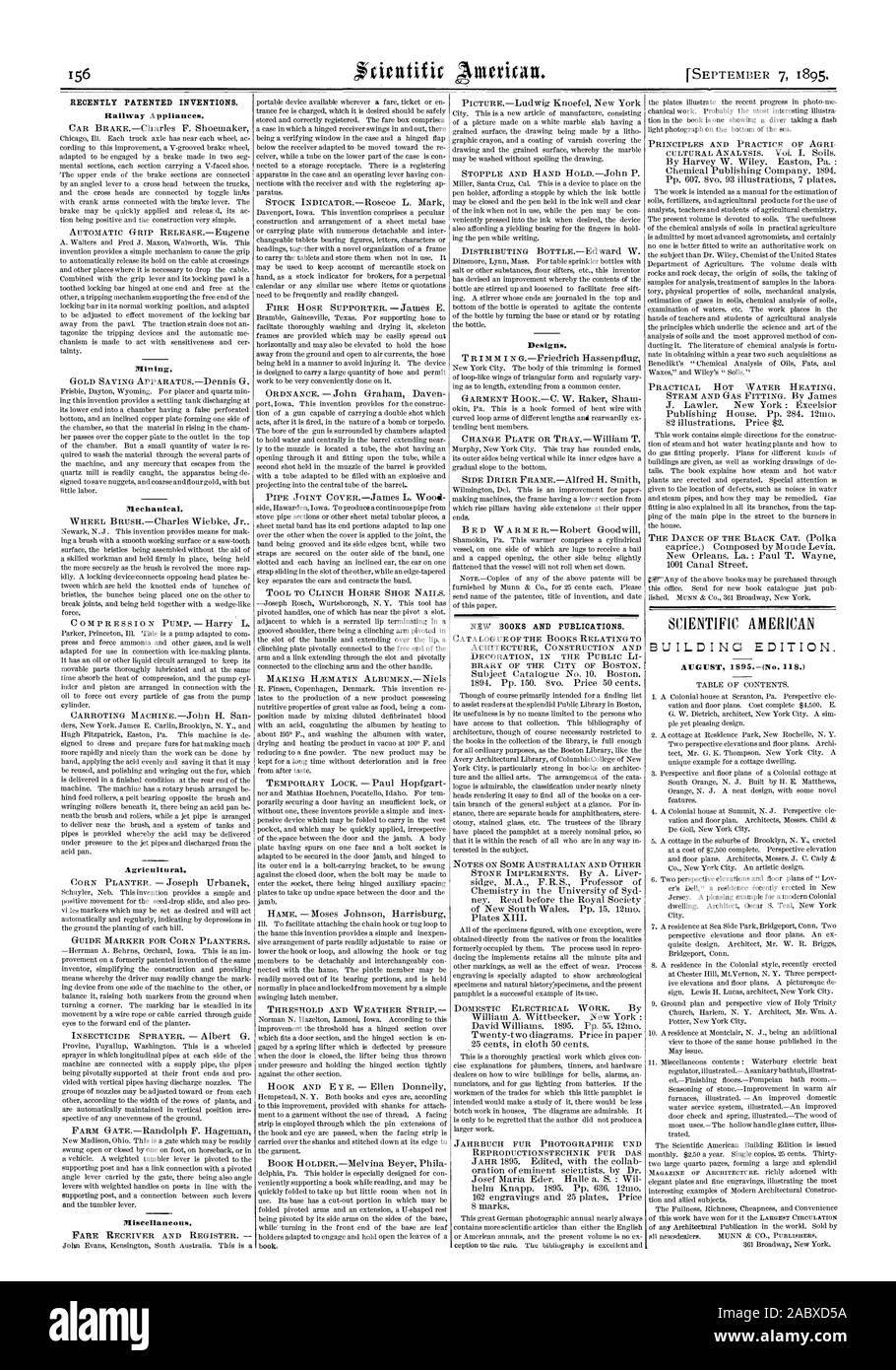 Récemment les inventions brevetées. Dessins et modèles industriels. De NOUVELLES PUBLICATIONS ET DES MALAPPRIS. Août 1895.-(no 80, Scientific American, 1895-09-11 Banque D'Images