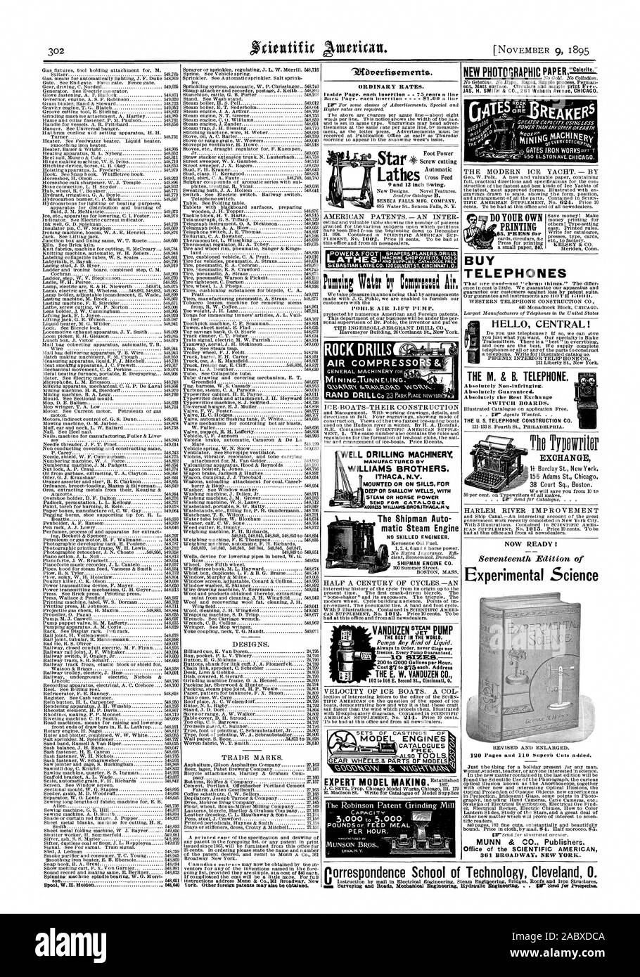 W.H.Holden 548640 tiroir de Cork. D'autres brevets étrangers peuvent aussi être obtenus. 'Wb (TAUX ORDINAIRE. J'ai côté Page. chaque insertion c. une ligne d'alimentation Pied .8c Je SHAPERS.PLANERS.Pumti:g exercices d'yComtrnsti atc Air. Ascenseur AIR PORIR FUMP PAR HEURE. ent surface mate. Échantillon pré impression de circulaires et 6j MINI' ELSTON AvE CHICAGO. Acheter TELEPHONES TÉLÉPHONE OUEST CONSTRUCTION CO MAINTENANT PRÊT ! Dix-septième édition de la science expérimentale révisée et élargie. 120 pages et 0 coupes superbes ajouté. MUNN & CO. Publishers du Scientific American Power pied ilk décolletage automatique tour 9 et 12 pouces Swing Banque D'Images