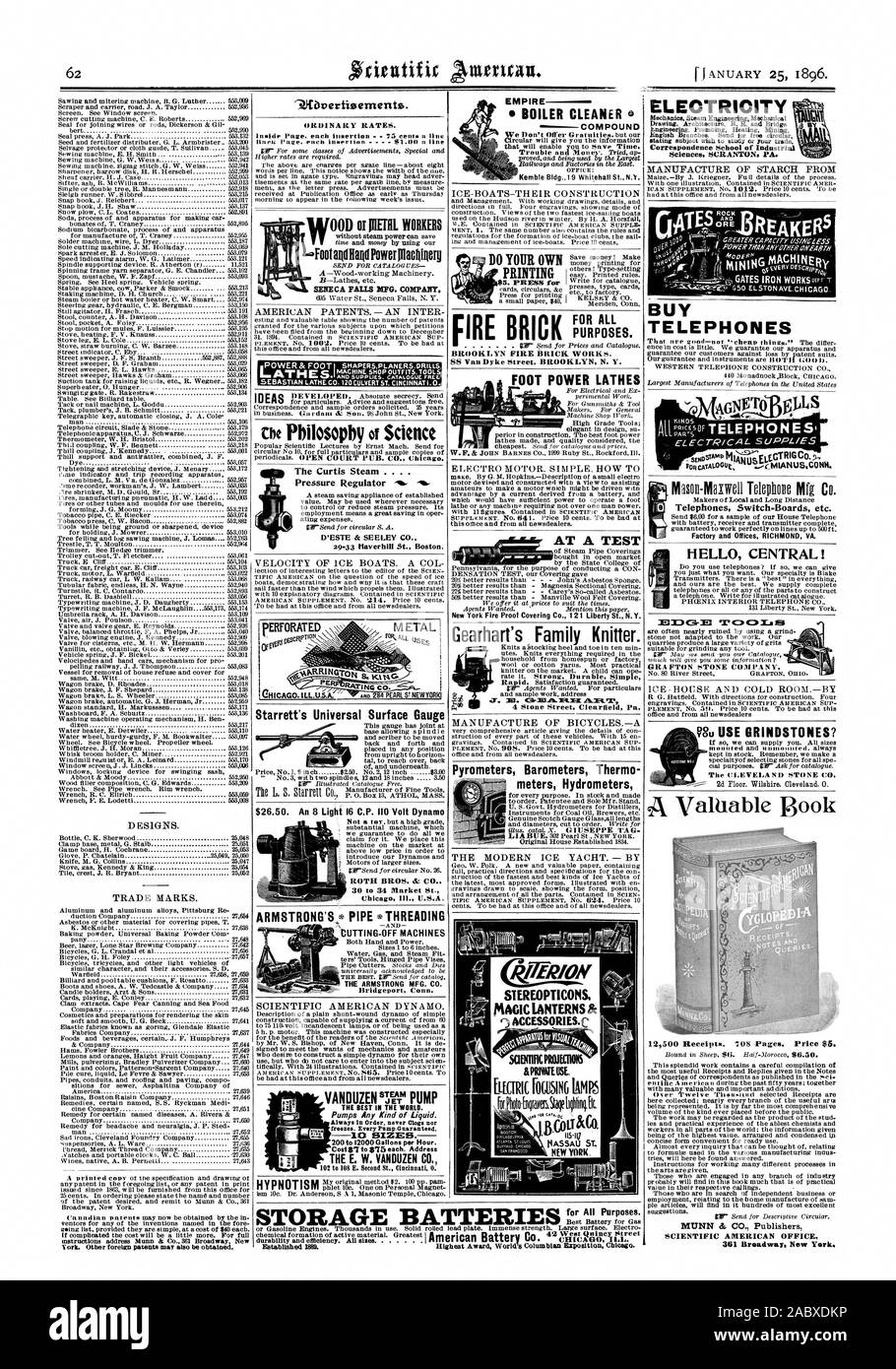 Composé NETTOYANT CHAUDIÈRE ACCESSORI ES. C &USAGE PRIVÉ NEW YORK. PrIlLADFLPHIA LITLENSA 10 I. SAN 1RANC13:0 Pyromètres Baromètres Thermo mètres À UN TEST Aréomètres Gearhart's Family Knitter. 3B. 4 Rue Pierre l'art de l'oreille. Le Cleveland Pa. Clearfield STONE CO. L'ENFER CENTRAL ! MDC31-M D'OM. RBI P GRAFTON DESIRE ACHETER MINERAI PIERRE TÉLÉPHONES AA Correspondance ÉLECTRICITÉ School of Industrial, Scientific American, 1896-01-25 Banque D'Images