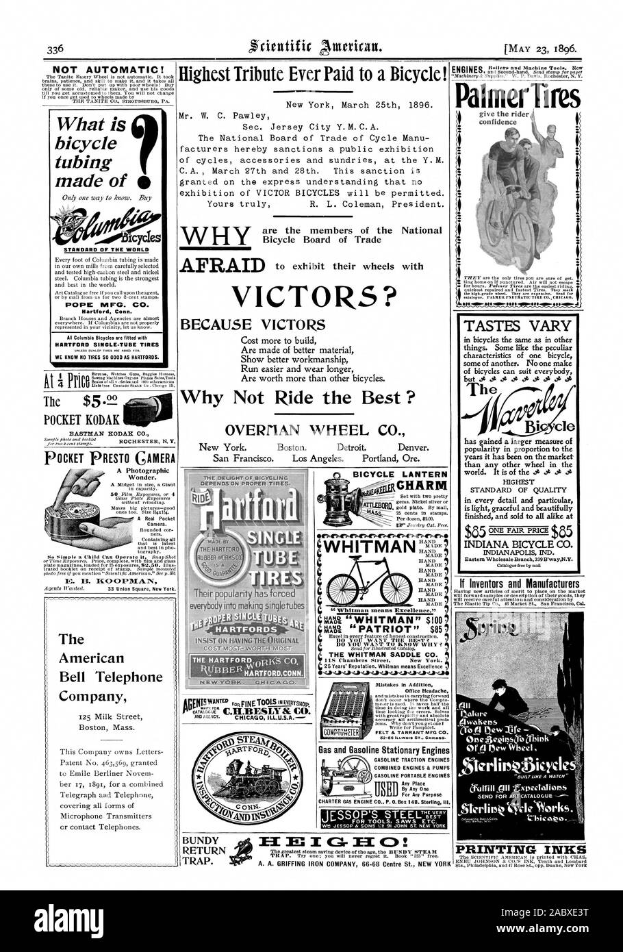 Hommage le plus élevé jamais payé pour un vélo ! Pourquoi Pourquoi ne pas prendre le meilleur ? Parce que vainqueurs BUNDY RETOUR piège. Le PLUS GRAND PLAISIR DE LA BICYCLETTE CHICAG MAUVAIS.U.S.A.- tirpopul&ity roce comme tout le monde à faire singletubes OVEIMAN FRAID CO. de roue sont les membres de la Chambre de commerce de location de National d'exposer leurs roues avec du gaz et de l'essence des moteurs fixes WHITMAN PART LA SELLE WHITMAN CO. 25 ans de réputation. Whitman est synonyme d'excellence de l'ESSENCE LES MOTEURS DE TRACTION LANTERNE LOCATION MOTEURS POMPES combinées et l'essence moteurs portatifs par l'un pour n'importe quel but d'erreurs en plus sentir les maux de bureau Banque D'Images