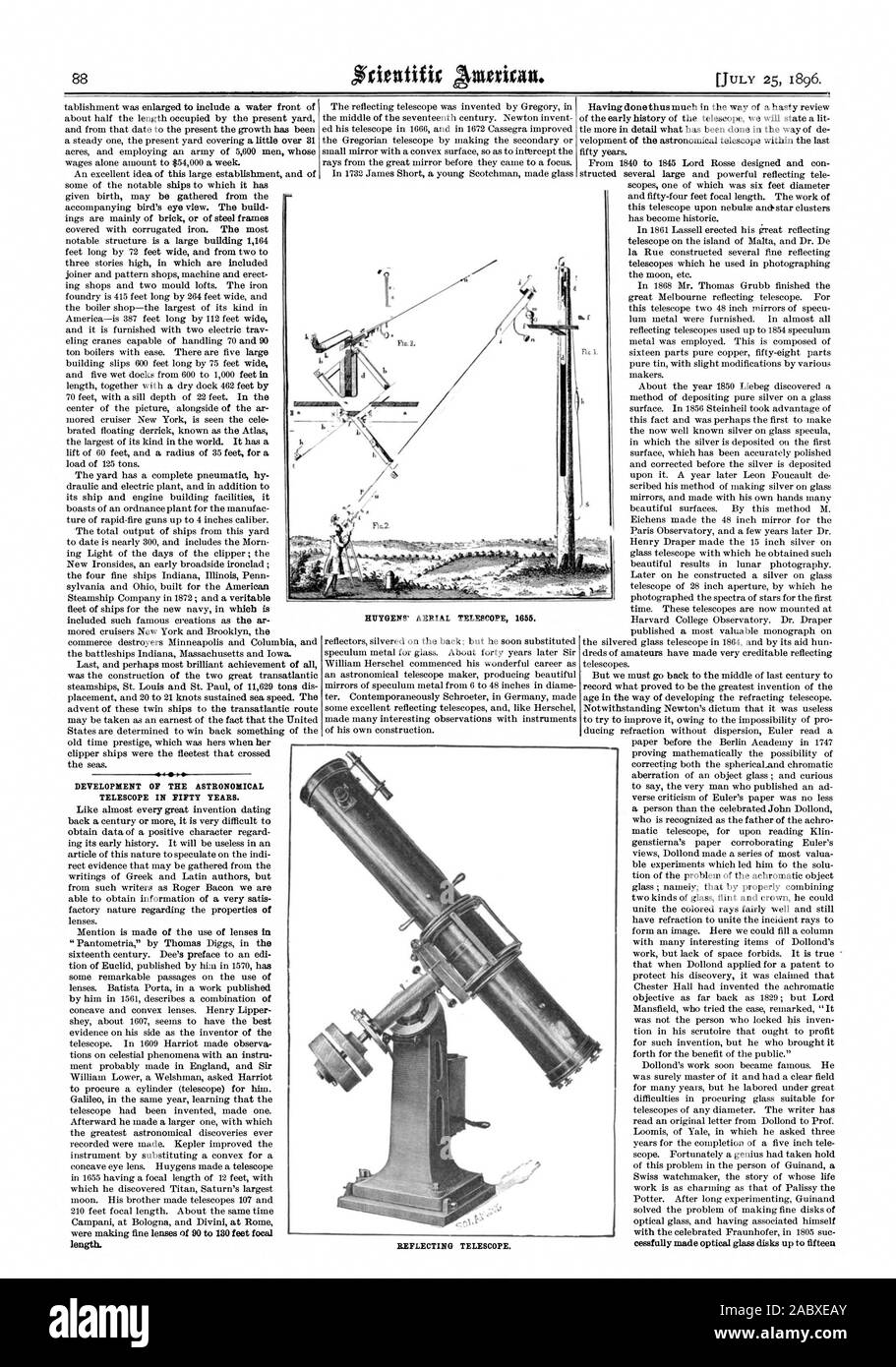 Développement de la lunette astronomique en cinquante ans. faisaient des  lentilles fine de 90 à 130 pieds de longueur de focale. HUYGENS' TÉLESCOPE  AÉRIENNE 1655. Télescope., Scientific American, 1896-07-25 Photo Stock -  Alamy