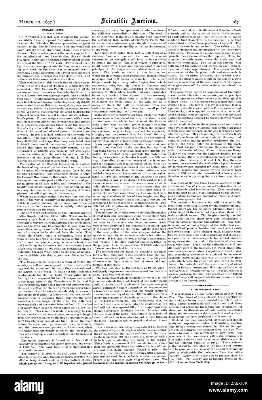 13 mars 1897. CASCADE LOCKS. Par EDW. R. ÉVÊQUE. qui sont si bien accrochés qu'à au cylindre parfait avec des moteurs fonctionnement des grosses portes a a A Club mycologique. Cinquième A.lieu New York., Scientific American, 97-03-13 Banque D'Images