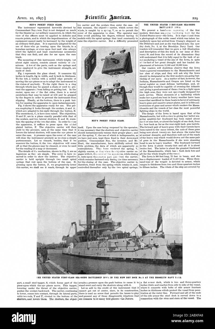 Le 10 avril 1897. NEY'S POCKET DOMAINE DU VERRE. NEY'S POCKET DOMAINE DU VERRE. Les États-unis PREMIÈRE CLASSE DE CUIRASSÉS DE HAUTE MER IOWA. asp ? Les États-unis PREMIÈRE CLASSE de cuirassés de haute mer dans l'IOWA LE NOUVEAU DRY DOCK n° 3 à la Brooklyn Navy Yard., Scientific American, 1897-04-10 Banque D'Images