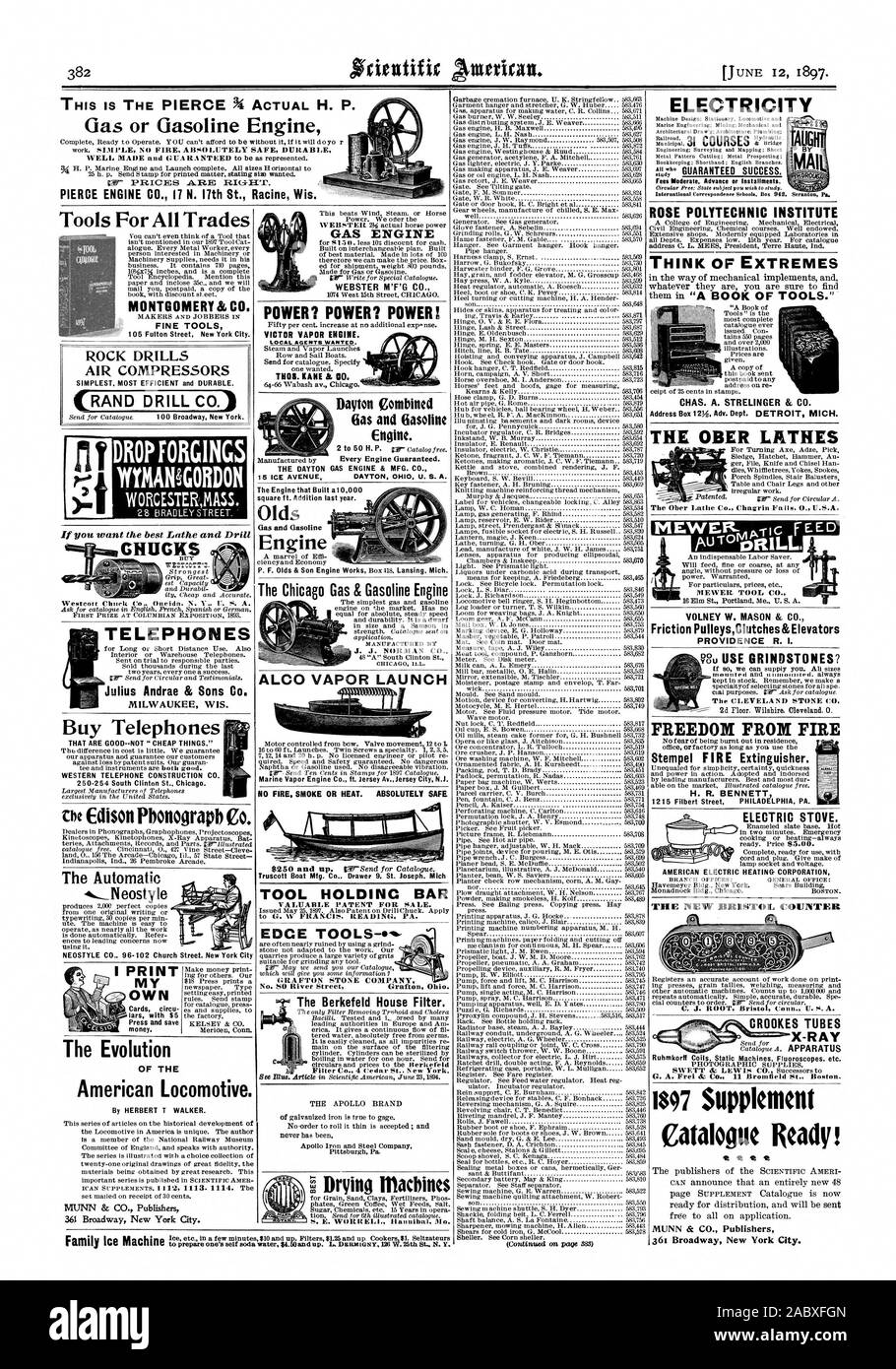 Gaz et moteur à essence. Le MOTEUR À GAZ DE DAYTON & MFG. La marque APOLLO CO. machines à sécher le filtre de la Chambre Berkefeld. Lancement de la vapeur d'ALCO Vapeur Marine Engine Co. ft. Un maillot. Jersey City au New Jersey. Pas de fumée ou de chaleur. Absolument SANS DANGER Truscott Voile MFG CO 9 tiroirs. Saint Joseph. Mich ATTACHEMENTS BAR À VENDRE EN MATIÈRE DE BREVETS. N° Compagnie de pierre Grafton Street Grafton Pour River de l'Ohio. Adresse de l'INSTITUT POLYTECHNIQUE DE ROSE C. L. MEES Président Terre Haute Ind. PENSE D'EXTRÊMES CHAS. A. STRELINGER & CO. LES TOURS La Tour OBER Ober Co. Chagrin Falls 0. États-unis L'ABSENCE DE FEU H. R. BENNETT YOLNEY W Banque D'Images