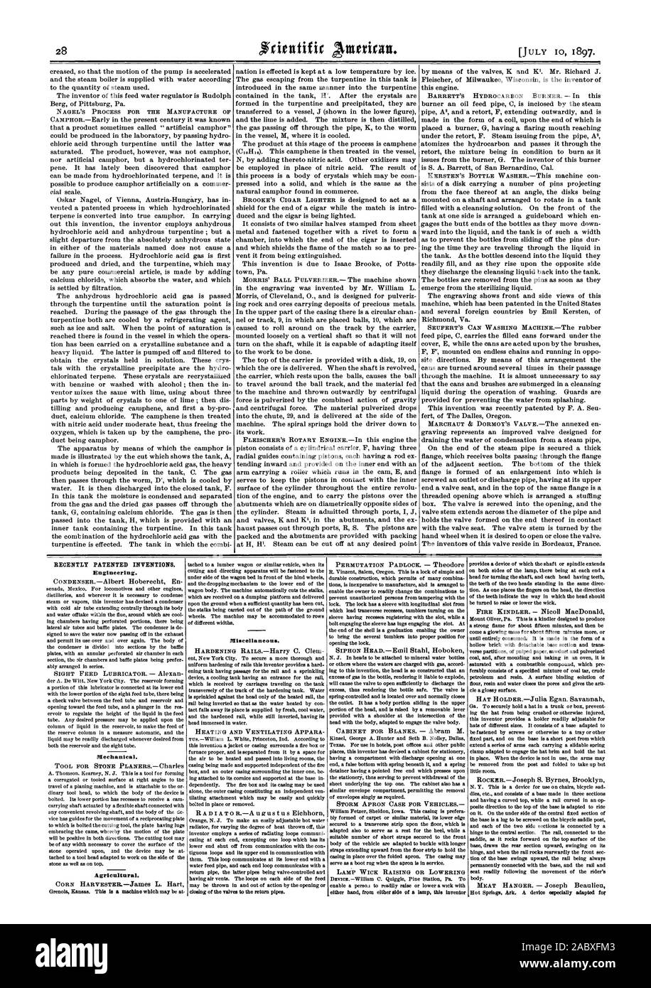 Récemment les inventions brevetées. L'ingénierie. Hot Springs Ark. un appareil spécialement adapté pour, Scientific American, 1897-07-11 Banque D'Images