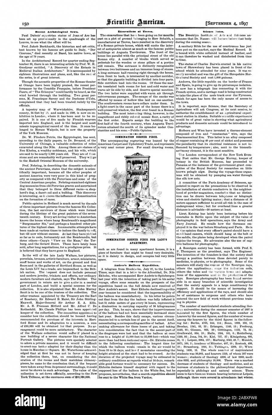 Nouvelles archéologiques récentes. Fouilles à Trèves. Notes Scientifiques. Combinaison pièce d'angle. Combinaison pièce d'ANGLE POUR LADY'S APPARTEMENT., Scientific American, 1897-09-04 Banque D'Images