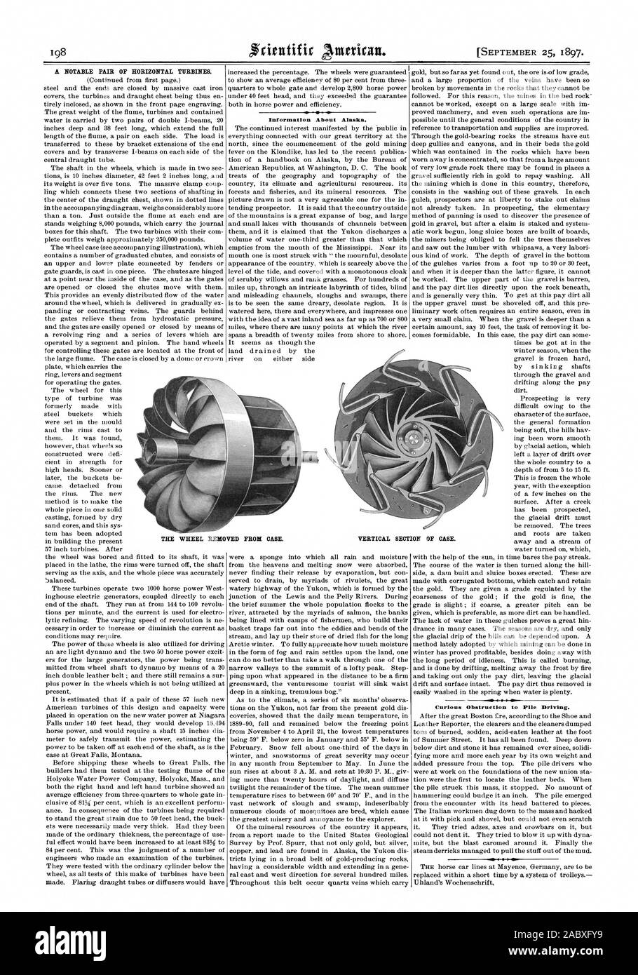 Une paire d'éoliennes horizontales. Informations sur l'Alaska. Curieux de l'obstruction à des pieux. SECTION VERTICALE DES CAS., Scientific American, 1897-09-25 Banque D'Images