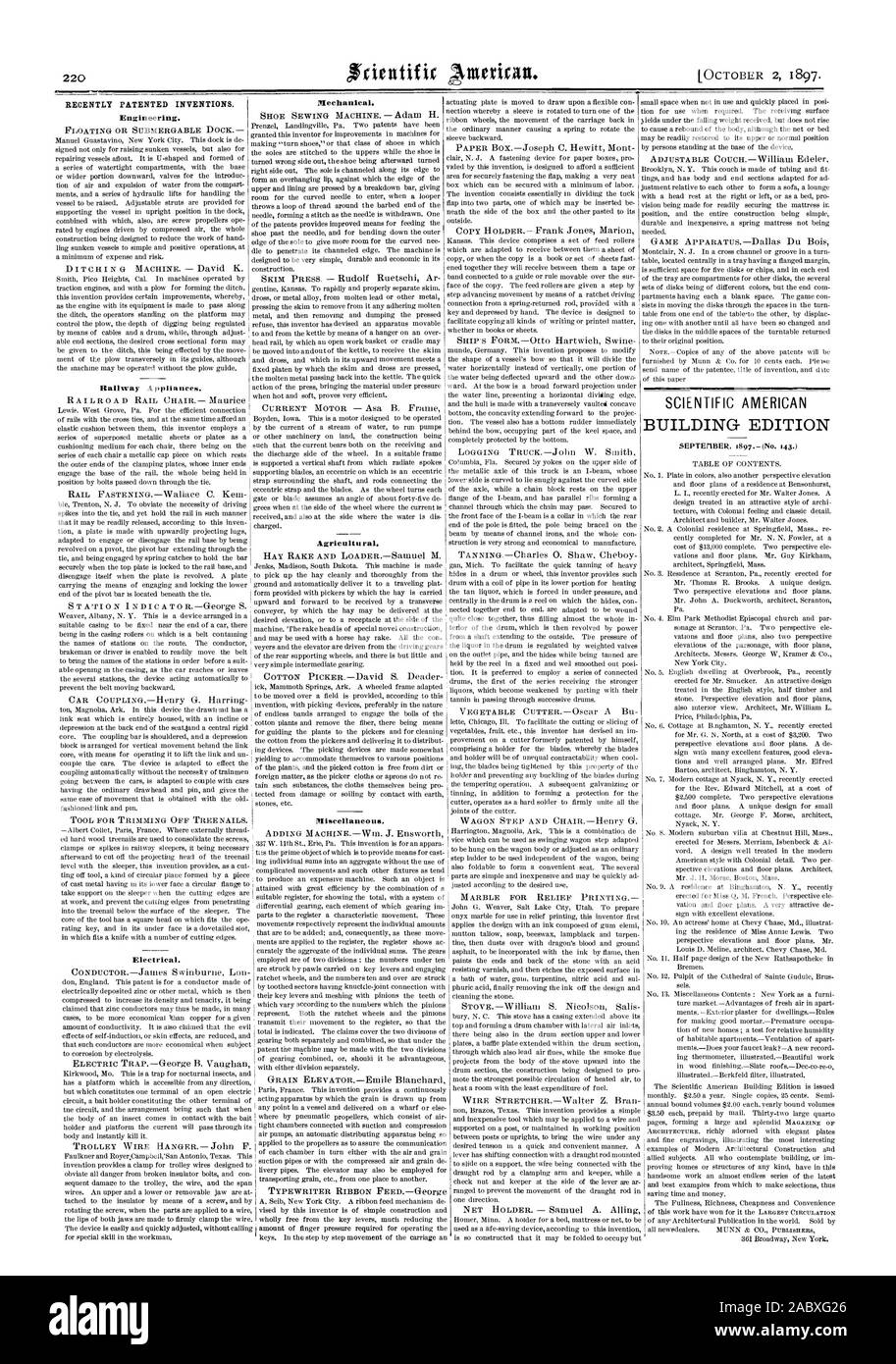 Récemment les inventions brevetées. Édition du bâtiment, Scientific American, 1897-10-11 Banque D'Images