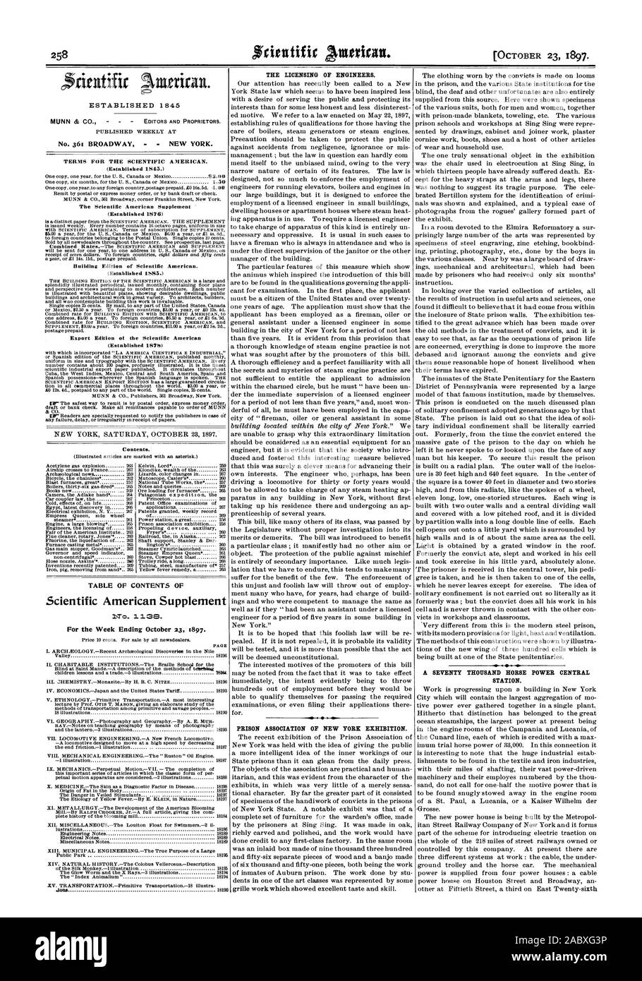MUNN da CO. ÉDITEURS ET PROPRIÉTAIRES. No 361 BROADWAY NEW YORK. Conditions POUR LE SCIENTIFIC AMERICAN. (Mis 1S45.) Le Scientific American Supplement (créé en 1876) Building Édition de Scientific American. ISS5 (créé.) Édition exportation ot le Scientific American (créé 1S8) NEW YORK SAMEDI 23 OCTOBRE 1897. Table des matières. TABLE DES MATIÈRES DE Scientific American Supplement pour la semaine se terminant le 23 octobre 1897. Valley 18196 18186 18189 lustrations en Génie Électrique Notes Notes Notes divers 18189 18189 XIII. Génie MUNICIPAL.-l'objet véritable d'un large public Banque D'Images