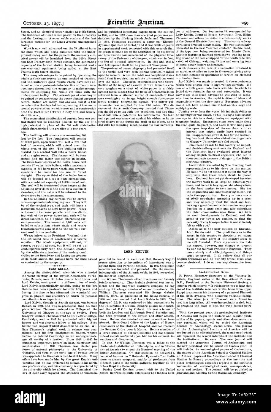 LORD KELVIN. LORD KELVIN. Nouvelles archéologiques., Scientific American, 1897-10-23 Banque D'Images