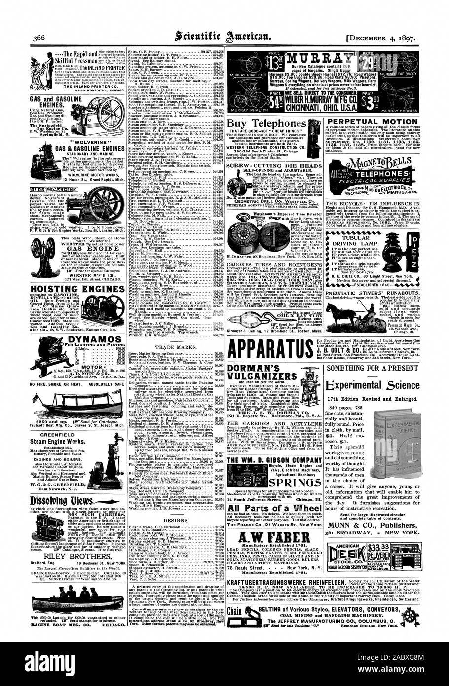 16 Beekman St. NEW YORK RACINE VOILE MEG. CO. DE CHICAGO. De couardise reliée à l'EST DE L'miSSOSSIPPI ENVOYER POUR CATALOGUE. Champ vert machine à vapeur fonctionne. Les moteurs et les chaudières. Tailles de 0 à 73 Horse-Power. East Newark au New Jersey. Quelque chose POUR UN PRÉSENT Allemand (Badish) ou le côté suisse du Rhin à proximité d'importantes lignes de chemin de fer. Main-d'œuvre bon marché. MN  NG L'EXTRACTION DU CHARBON ET DES MACHINES DE MANUTENTION. La JEFFREY MANUFACTURING CO. COLUMBUS 0. 1897 SCIENTIFIC AMERICAN INC., 1897-12-04 Banque D'Images