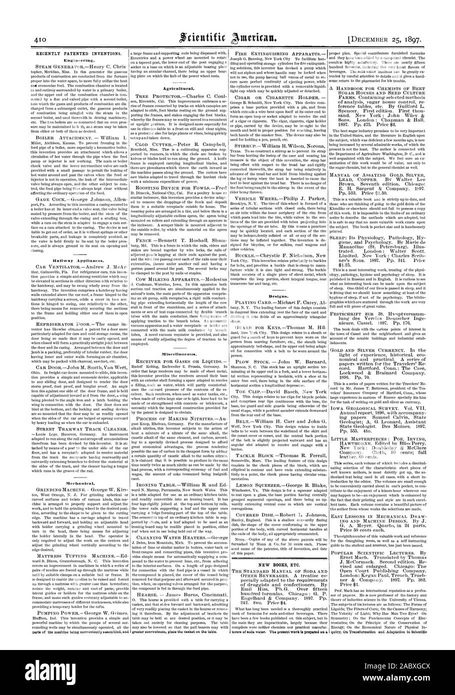 Récemment les inventions brevetées. J'ai NOUVEAUX LIVRES ETC., Scientific American, 1897-12-25 Banque D'Images