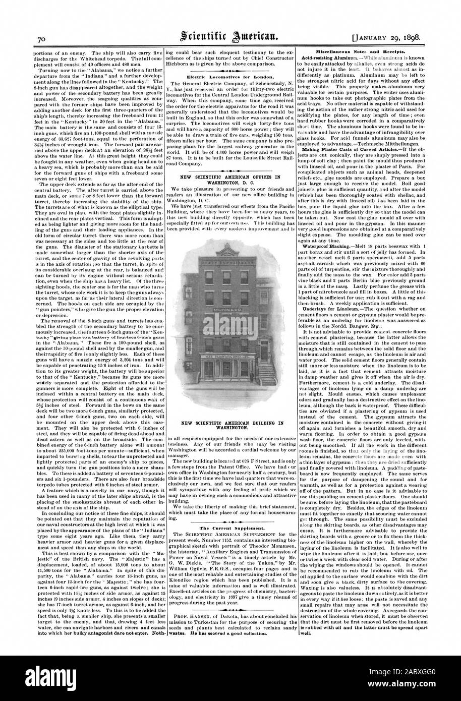 Locomotives électriques pour Londres. Recettes diverses et des récépissés. bien. Nouvelles de l'AMÉRICAIN SCIENTIFIQUE DES BUREAUX À WASHINGTON D. C. WASHINGTON. Le supplément actuel., 1898-01-29 Banque D'Images