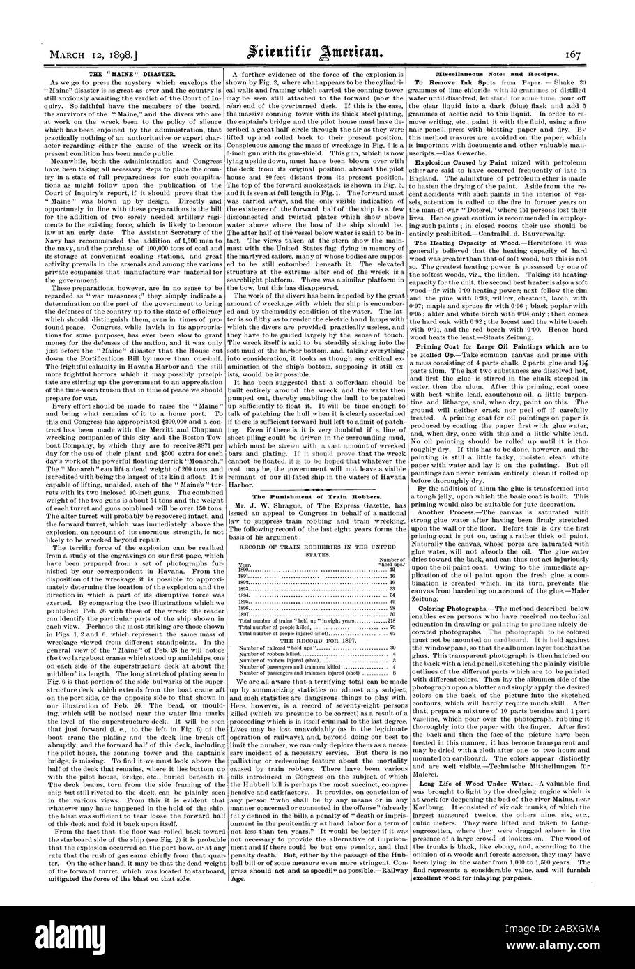 La punition des voleurs de train. L'âge. Notes diverses et les reçus. Couche d'amorçage pour les grandes peintures à l'huile qui sont excellents pour incrustation bois t., Scientific American, 98-03-12 Banque D'Images