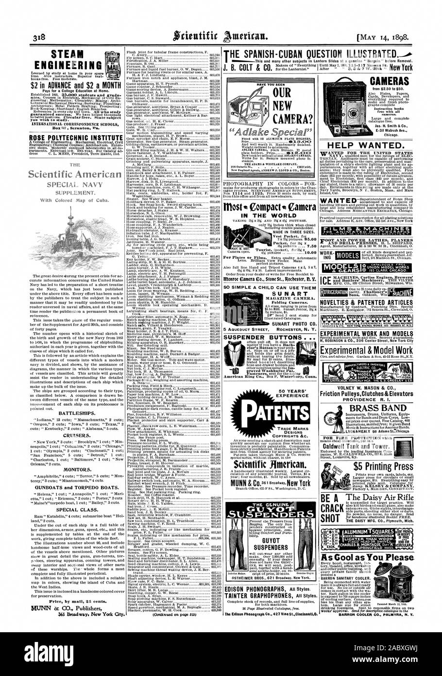 H Robinson & Co. 206 Centre Street New York City. Id& 8W. MASON & Co PulleysClutches Friction &Ascenseurs PROVIDENCE R. I. SPRINGFIELD DE LA MASSE. SEIIT Réservoir Circulaire prépayées Caldwell et tour. Approuvé par le premier avion Com 5 Appuyez sur appuyez sur pour plus d'impression des circulaires ou petits est sans égale pour la cible. Les caméras seront New York BRASS BAND, Scientific American, 1898-05-14 Banque D'Images