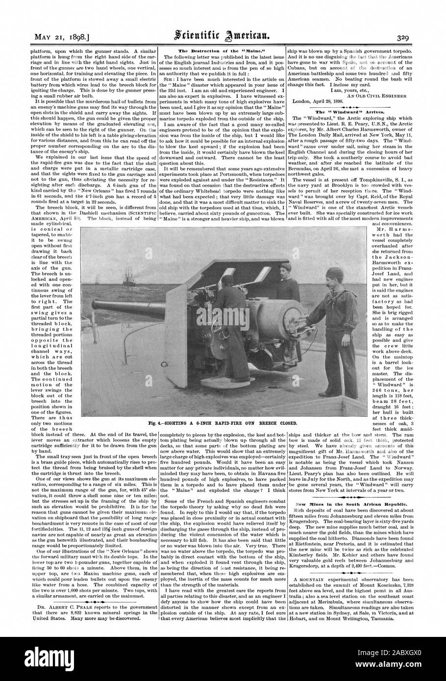 United States. Beaucoup d'autres peut être découvert. Un 6 pouces canon à tir rapide tonnerre un ancien ingénieur des mines dans la République sud-africaine. Fig. Observation 4. FERMÉ, Scientific American, 1898-05-21 Banque D'Images