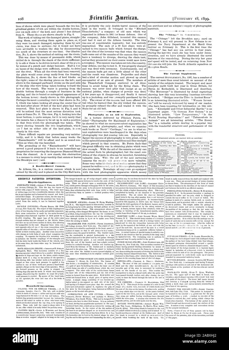 Un Double-Barrel Cannon. Le supplément actuel. Table des matières. Récemment les inventions brevetées. Bicycle-Appliances. Les inventions des ménages. Divers. Designs., Scientific American, 1899-02-11 Banque D'Images