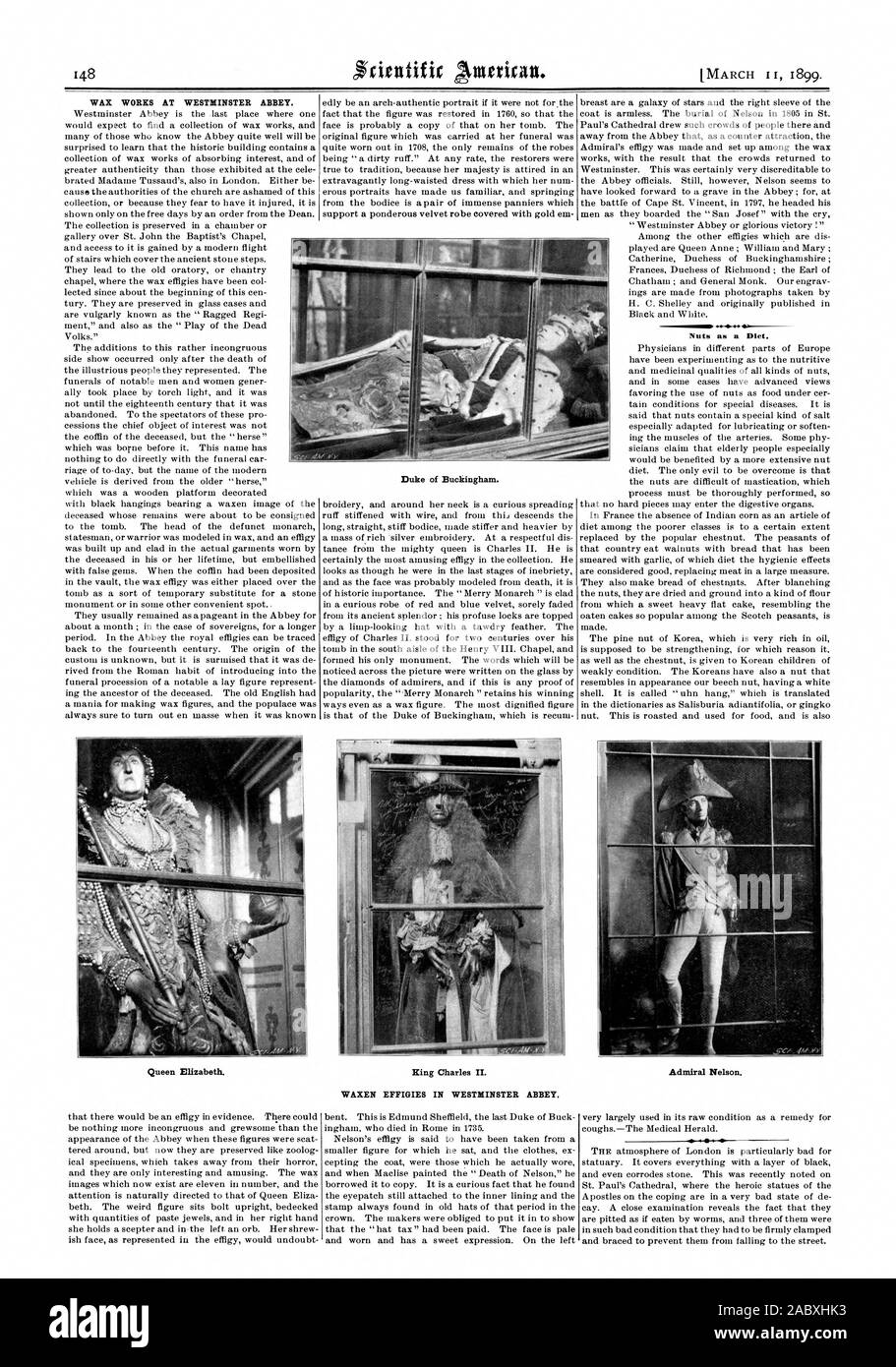 WAX WORKS À L'abbaye de Westminster. Le roi Charles II. Les écrous comme un régime alimentaire. WAXN EFFIGIES À L'abbaye de Westminster., Scientific American, 1899-03-11 Banque D'Images