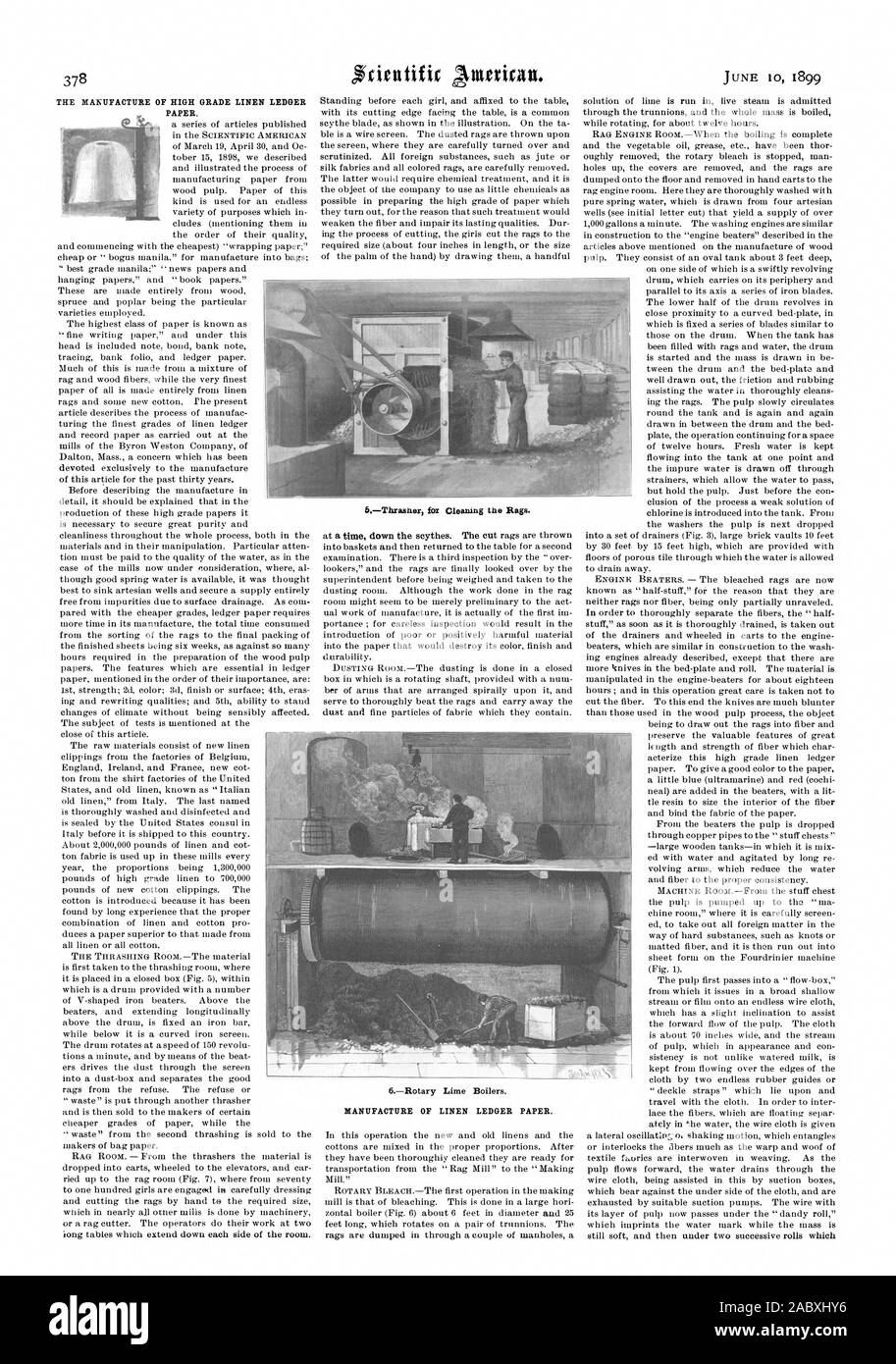 La fabrication de linge de maison de haute qualité papier Ledger. tonne tissu est utilisé dans ces usines à partir de chiffons tout le refuser. Les résidus ou déchets est soumis à un autre thrasher et est ensuite vendu aux créateurs de certains "déchets" de la deuxième volée est vendue à des fabricants de papier dans un sac. chariots élévateurs à roues à la voiture et jusqu'à la rag ried (Fig. 7) où à partir de soixante-dix ou un chiffon la faucheuse. Les opérateurs font leur travail à deux l'examen. Il y a une troisième inspection par le 'plus de curieux" et les chiffons sont enfin examiné par le directeur avant d'être pesés et pris à la Banque D'Images