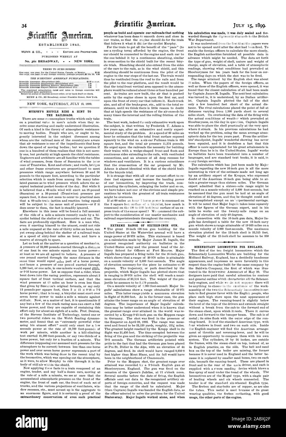 34 publiée chaque semaine à l'armée des États-Unis. Grands Ingalls a travaillé seul et quand SCHENECTADY LOCOMOTIVES POUR L'ANGLETERRE. utilisation les autres parties du moteur, Scientific American, 1899-07-15 Banque D'Images