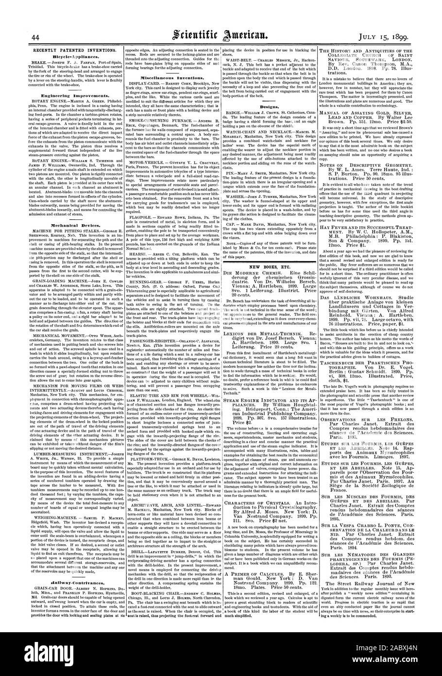 Récemment les inventions brevetées. Nouveaux livres etc., Scientific American, 1899-07-11 Banque D'Images