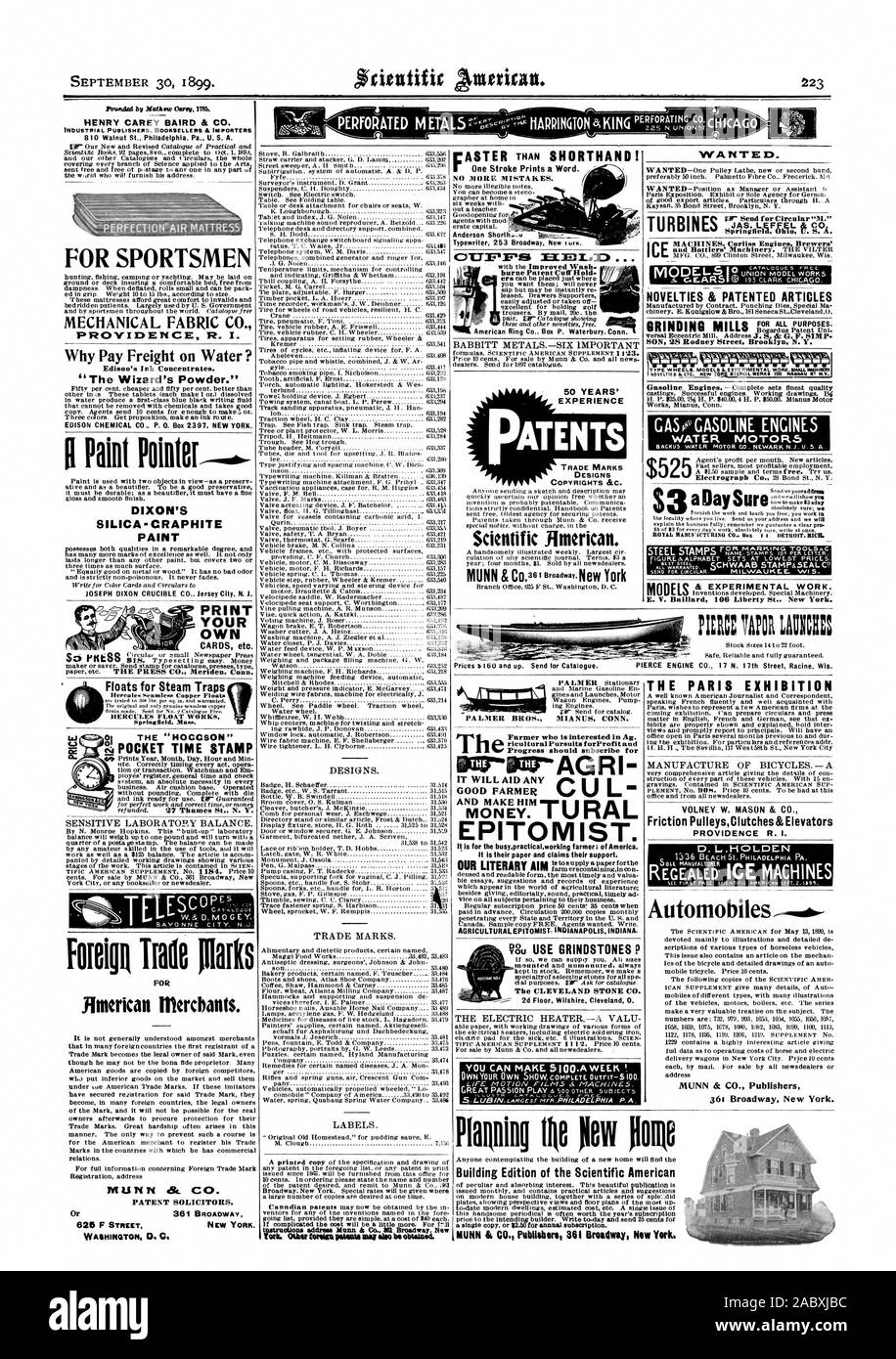 C'est pour le busypractical.travailler les agriculteurs d'Amérique. C'est leur papier et leur soutien des revendications. nu UTILISER DES MEULES P Les CLEVELAND STONE CO. MOTEURS EAU EAU BACKUS MOTOR CO . NEWARK N. U. 5 Fonctionne Un Conn. Mianus NOUVEAUTÉS & ARTICLES BREVETÉS À toutes fins. Fils 2S Rodney Street Brooklyn N. Y. MOULINS absolument sûr ; nous E. C. Baillard 106 Liberty Street New York. allaySure Métaux perforés BREVETS MARQUES, l'expérience de l'Américain scientifique. Édition de la construction de l'Américain scientifique MUNN & CO Pubilobars 361 Broadway New York. Maintenant, 1899-09-30 Banque D'Images