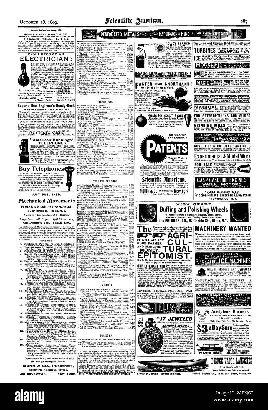 161 Broadway New Light. D'AMOUR & MACHINE CO. LITTLEDALE Outils Modèles Modèles de machines. Les progrès devraient s'abonner à elle TOUTE AIDE EPITOMIST. C'est son papier et les revendications de leur soutien. P S N GLACE MACHIES Moteurs Corliss Brewers' E. C. Baillard 106 Liberty Street New York. & Le travail expérimental. Ou ÉCHANGE MAGIC VOLNEY W. MASON & CO. PROVIDENCE R. I. MATÉRIEL RECHERCHÉ D. L.HOLDEN FABRICATION DE BICYCLETTES. -Un des brûleurs à l'acétylène. La région de talc Co. Chattanooga. Ing au Tennessee moteurs. PI ::1 MO UTILISE LES MOTEURS À ESSENCE MOTEURS GASpo eau ws pas STEREOPTICONS GI POUR DIAPOSITIVES ET À toutes fins. Fils 2S Rodney Banque D'Images
