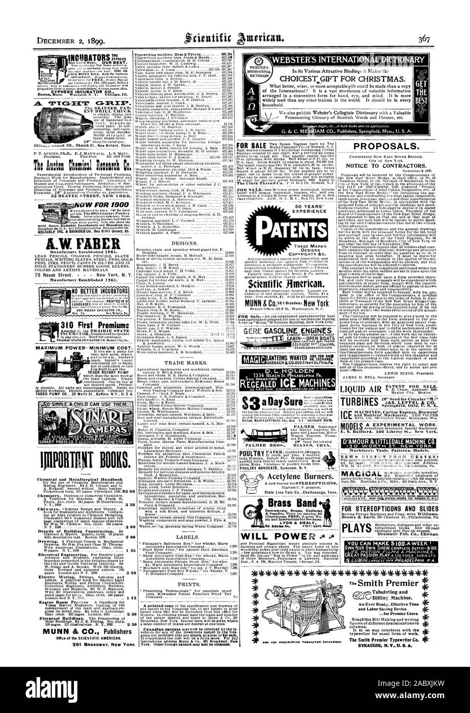 STEREOPTICONS ET TOBOGGANS spectaculaires joue Pub. Co Chicago. Pas de meilleur couveuses 310 Premières Primes LW FABER 1761 manufacture établie. 1761 manufacture établie. 1900 QYPHERS MAINTENANT POUR L'INCUBATEUR Incubateurs CO ENT mandrin de perçage à l'EXPÉRIENCE BREVETS DESSINS INDUSTRIELS DROITS D'AUTEUR &C. Les moteurs à essence MAGIC GERE D. 4. LDEN 24 sûr PALMER BROS. 'MENA CONN. AIR LIQUIDE POUR LA VENTE DE BREVETS. E. C. Baillard 106 éoliennes Liberty St New York. Manuel chimique et métallurgique Modèles 361 Broadway. NEW YORK New York. D'autres affaires détente peuvent aussi être obtenus. Brûleurs d'acétylène. Le Brass Band Lyon & Healy et tableaux Banque D'Images