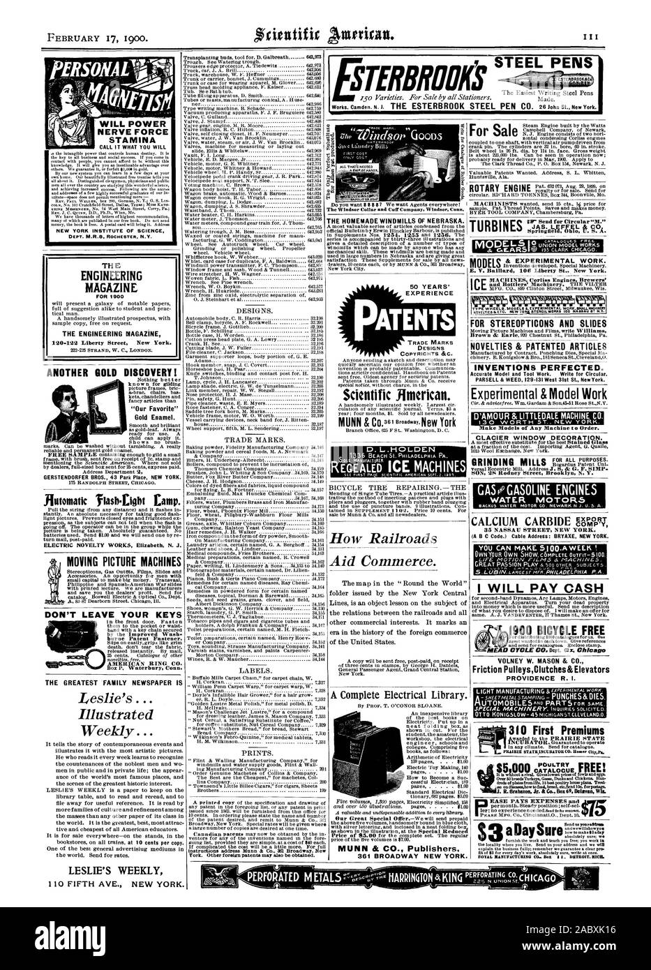 Auteur &C. Scientific American D. L .HOLDEN Comment l'aide de chemins de Commerce. Une bibliothèque électrique complet. 361 BROADWAY NEW YORK. GASIRGASOLINE L'EXPORTATION DE L'EAU MOTEURS MOTORS COMP'Y 35 NASSAU STREET NEW YORK. Vous pouvez faire. 5100.AWEEK ! Je vais payer en espèces de carbure de calcium 8W. MASON & Co PulleysClutches Friction&Ascenseurs PROVIDENCE R. I. 310 Premières Primes LESLIE'S WEEKLY pour turbines Vente Pr envoyer la circulaire pour 'M.' Les engrenages modèle & le travail expérimental. E. C. Baillard 106 Liberty St. New York. Pour STEREOPTICONS ET DIAPOSITIVES NOUVEAUTÉS & ARTICLES BREVETÉ MIS AU POINT DES INVENTIONS. Le travail expérimental et Modèle D Banque D'Images