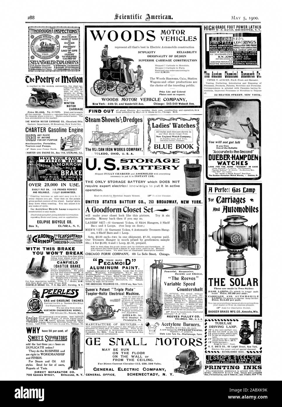 Depuis le plafond. Pour les circuits de courant direct-5 '230 500 Volts. GENERAL ELECTRIC COMPANY montres pour dames de puissants brûleurs acétylène réactif. 'L'arbre intermédiaire de vitesse variable Reeves COLUMBUS IND. U S. A. J LES ENCRES D'lampe à gaz parfait LE CHARIOT SOLAIRE ET DE L'AUTOMOBILE : M15.00 par paire. Laiton BLAIREAU MFG.00.KenoshaWis., Scientific American, 1900-05-05 Banque D'Images