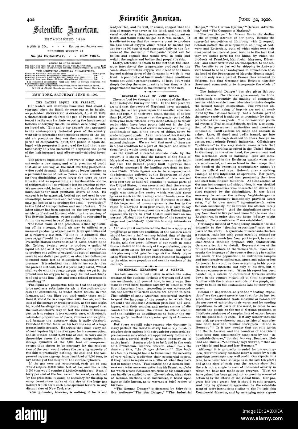 Valeur économique de bonnes routes., Scientific American, 1900-06-30 Banque D'Images