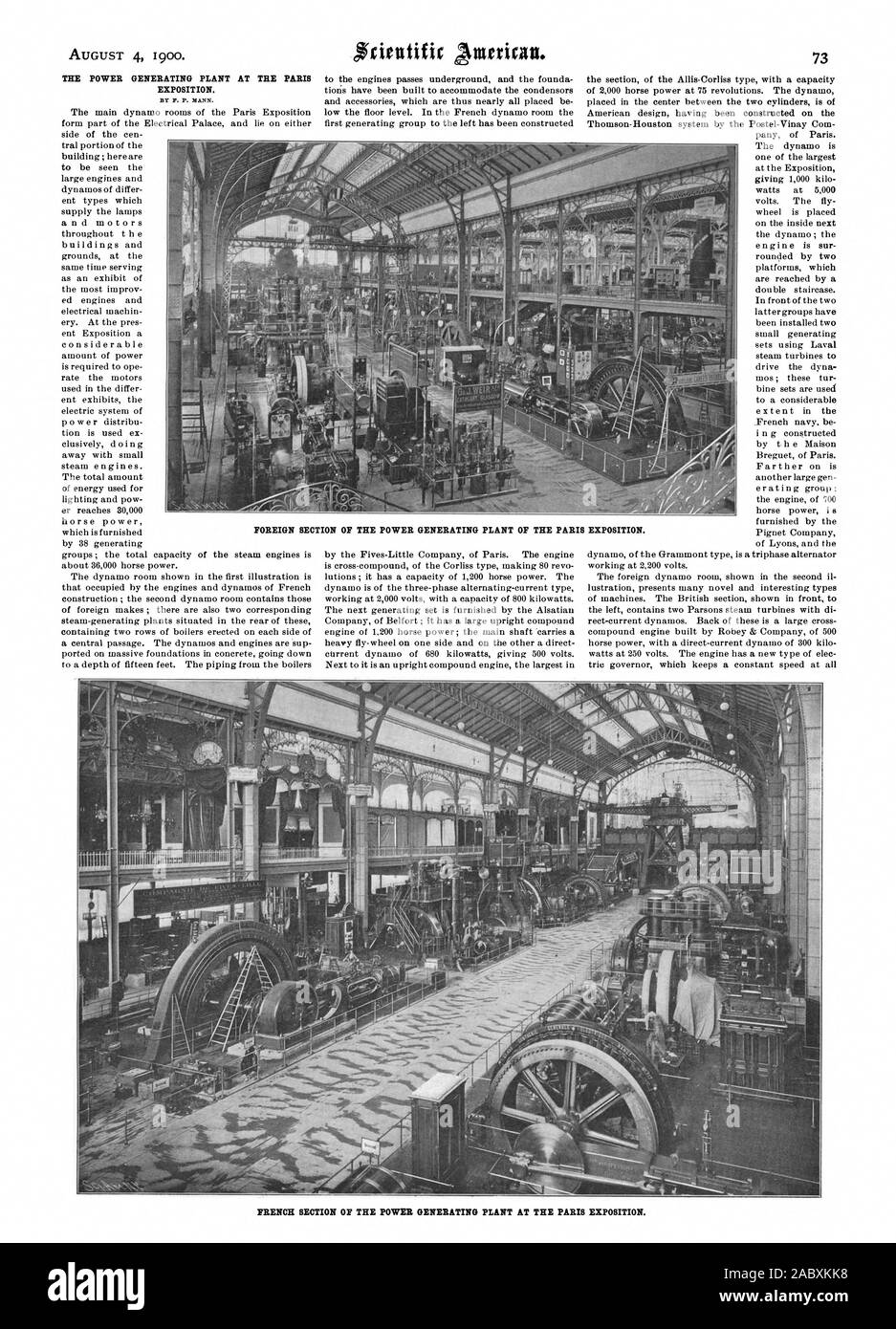 Par F. P. Mann. SECTION FRANÇAISE DE L'USINE DE PRODUCTION D'ÉNERGIE À L'EXPOSITION DE PARIS., Scientific American, 1900-08-04 Banque D'Images
