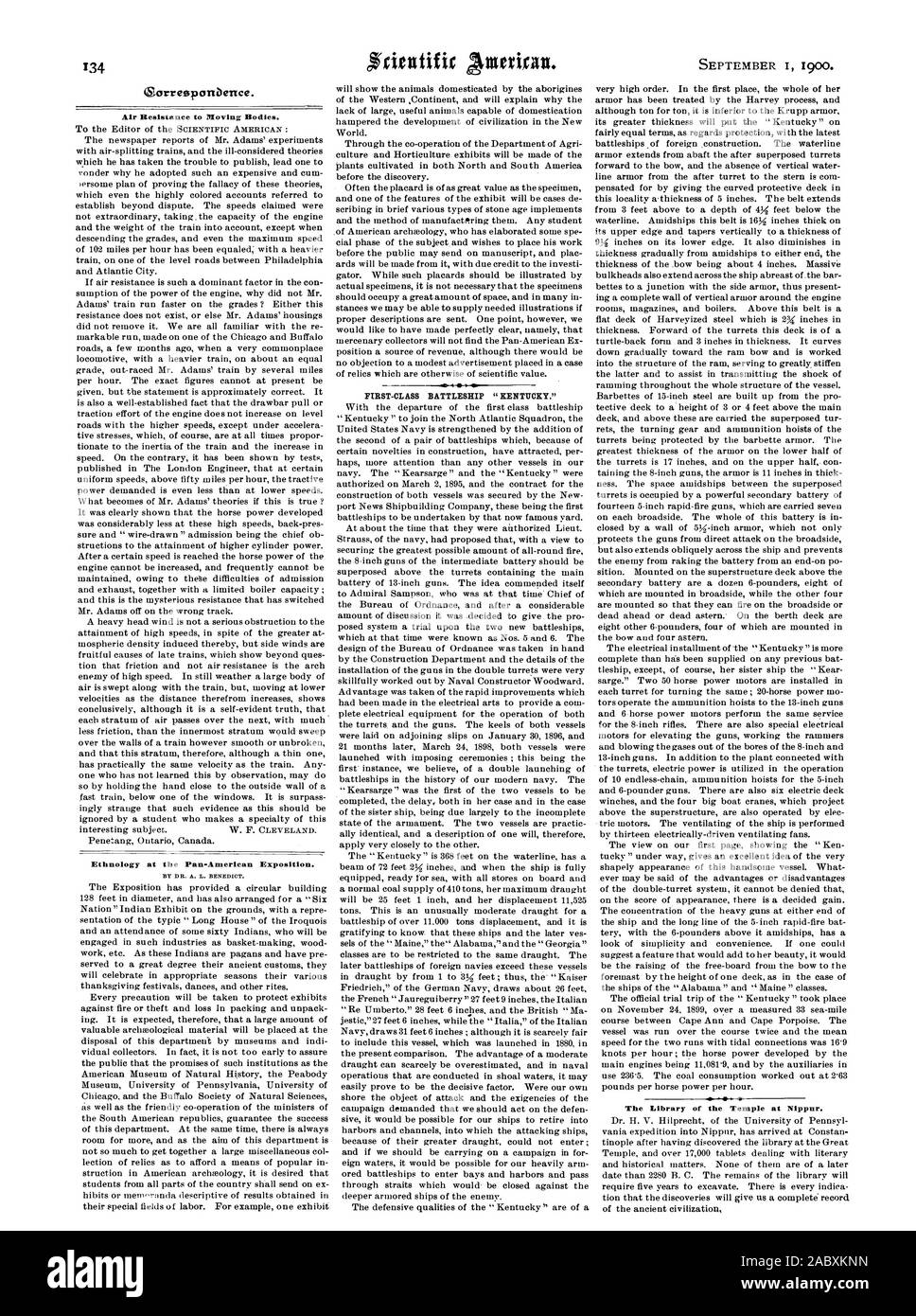 La résistance de l'air de corps en mouvement. Ethnologie de la Pan-American Exposition. La bibliothèque du temple à Nippour., Scientific American, 1900-09-01 Banque D'Images