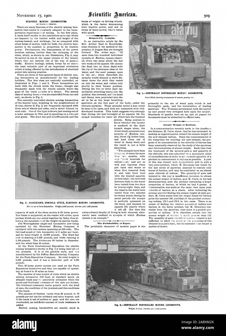 LOCOMOTIVES ÉLECTRIQUE. Smos 1Dragon-Fly les nymphes. La nature périssable de papier. Le poids atomique du radium. Fig. 1Un contrôle central MINING LOCOMOTIVE. Fig. 3d'un contrôle centralisé de l'exploitation minière. LOCOMOTIVE., Scientific American, 1900-11-17 Banque D'Images