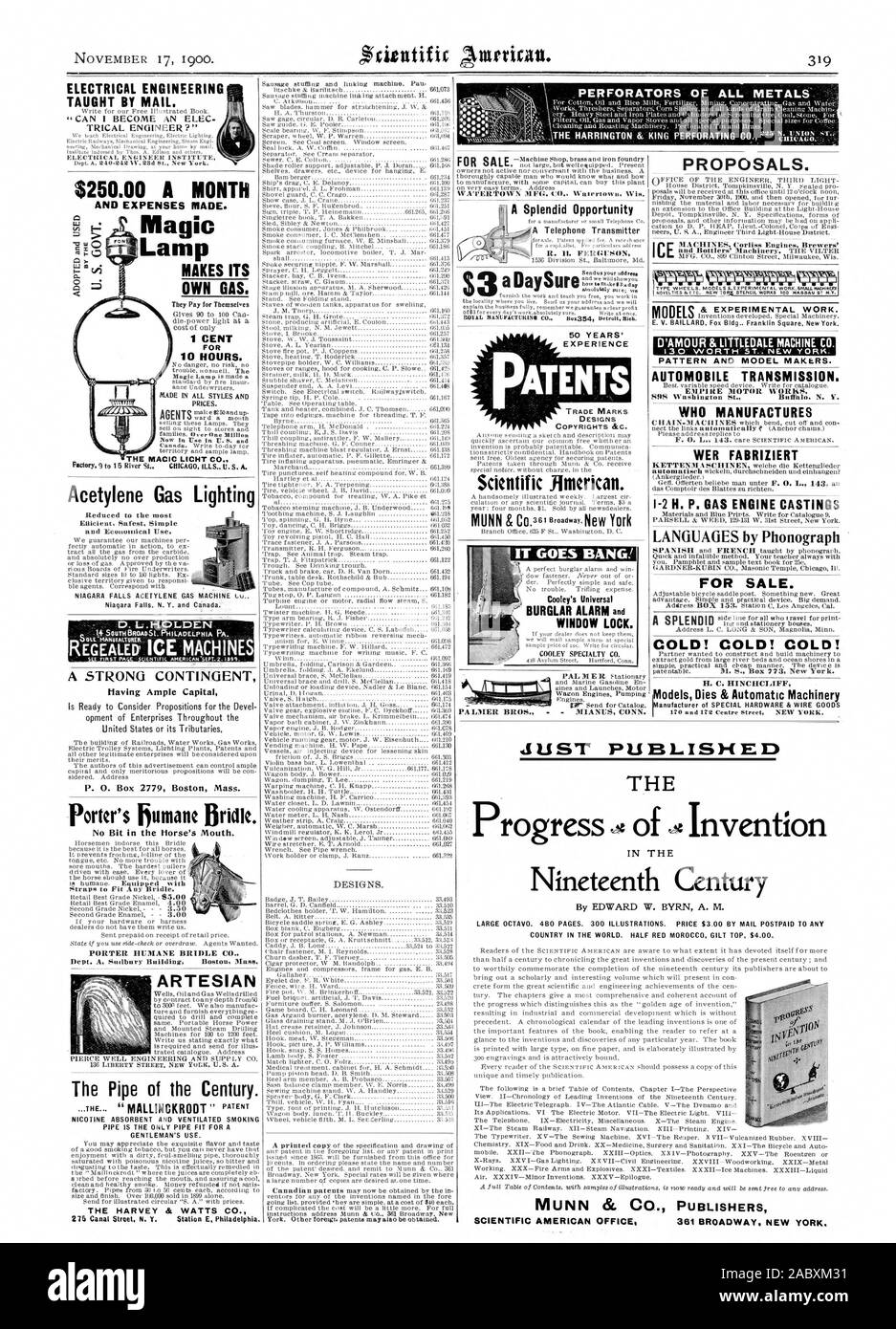 Les PERFORATRICES DE TOUS LES MÉTAUX une splendide occasion une DaySure un transmetteur téléphonique R. II. FERGUSON 50 ANNÉES D'EXPÉRIENCE EN MATIÈRE DE BREVETS DE L'Américain scientifique. Il va de BANG ! Cooley's VERROU DE FENÊTRE universelle. COOLEY SPECIALTY CO. MIANUS CONN. E. C. BAILLARD Fox Bldg Franklin Square New York. D'AMOUR & Li MIME MACHINE CO. 130 d'une valeur de 5T. New York. La transmission de l'automobile. MOTOR WORKS EMPIRE SIIS Washington St. Runkle. N. Y. QUI FABRIQUE DES Ankergiieder FABRIZIERT WER (DAA) Comptoir des Blattea un richten. Langues officielles par Phonograph Recherche rapide et infaillible. Votre enseignant toujours avec DARDNER EUBIN-maçonnique CO. Banque D'Images