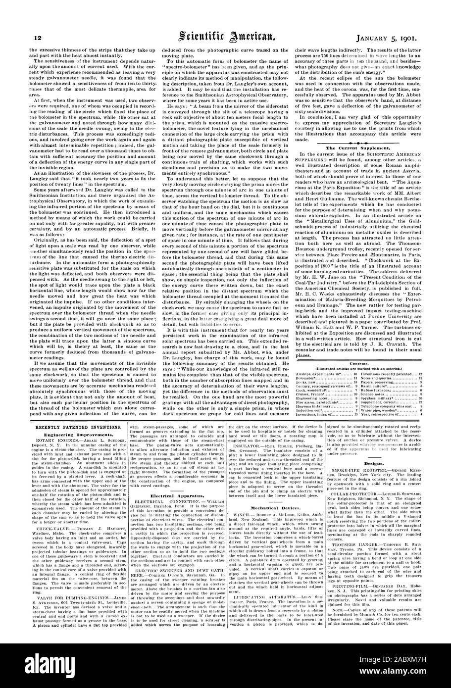 Le supplément actuel. Récemment les inventions brevetées. Des améliorations techniques. Les appareils électriques. Les dispositifs mécaniques., Scientific American, 1901-01-05 Banque D'Images