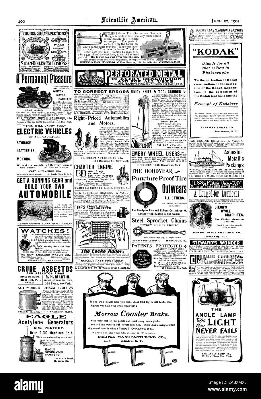Les véhicules électriques accumulateurs. Les moteurs. Nous faire une spécialité de chariots de livraison SCOTT AUT0440BILE CO. OBTENIR UNE VITESSE D'EXÉCUTION et de construire votre propre voiture montres ! La Nouvelle Angleterre montres WATCH CO. L'AMIANTE BRUT FRANK MILNE - EVERETT AUTOMOBILE DE MASSE. Générateurs d'acétylène sont parfaits. Plus de 10000 Machines vendues. ble Erasure Protection . Prix Droit = automobiles et moteurs. BOISSELOT AUTOMOBILE CO. 101 Beekman St. New York. La LOCATION PAR UN MOTEUR POUR N'IMPORTE QUEL BUT Stationaries. Les moteurs et les pompes portables rapidement étuis paye lui-même : 06.00. Station Pike N. H. G. WILSON 33 N. Broadway Y Banque D'Images