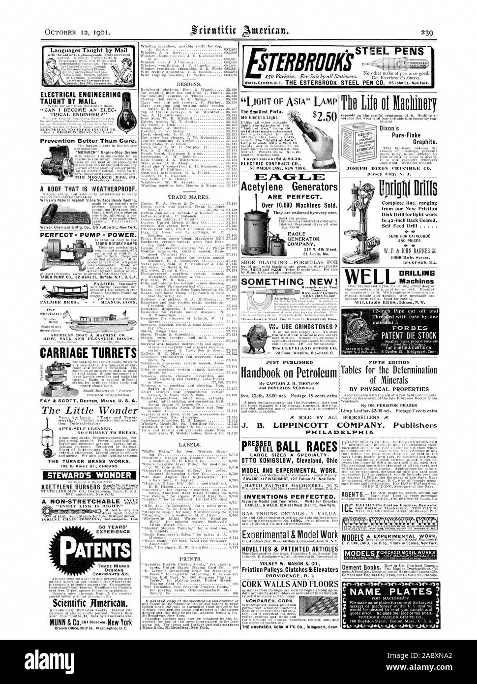 Enseigné par la poste. 'Puis-je devenir un ingénieur électrique ? ' Un toit qui est résistant aux intempéries. Warren's asphalte naturel Surface de toiture de Pierre prêt parfait- LA POMPE - le pouvoir. Pompes POMPE ROTATIVE TABER Taber CO. 32 Rue Puits Buffal N.Y U. S.A. COMMENT NAVIGUER ET BATEAUX DE PLAISANCE HABILLÉ DE LA CHAÎNE DE GRANDS FORMATS D'UNE SPÉCIALITÉ. OTTO KONIGSLOW Cleveland Ohi modèle et le travail expérimental. EDWARD KLEINSCHMIDT 122 Fulton St. New York. Univers INVENTIONS perfectionné. PARSELL & WEED 129,131 West 31st St. New York. Nouveautés & ARTICLES BREVETÉS VOLNEY W. MASON & Co PulleysClutches Friction &Ascenseurs PROVIDENCE R. I. murs et sols en liège Banque D'Images