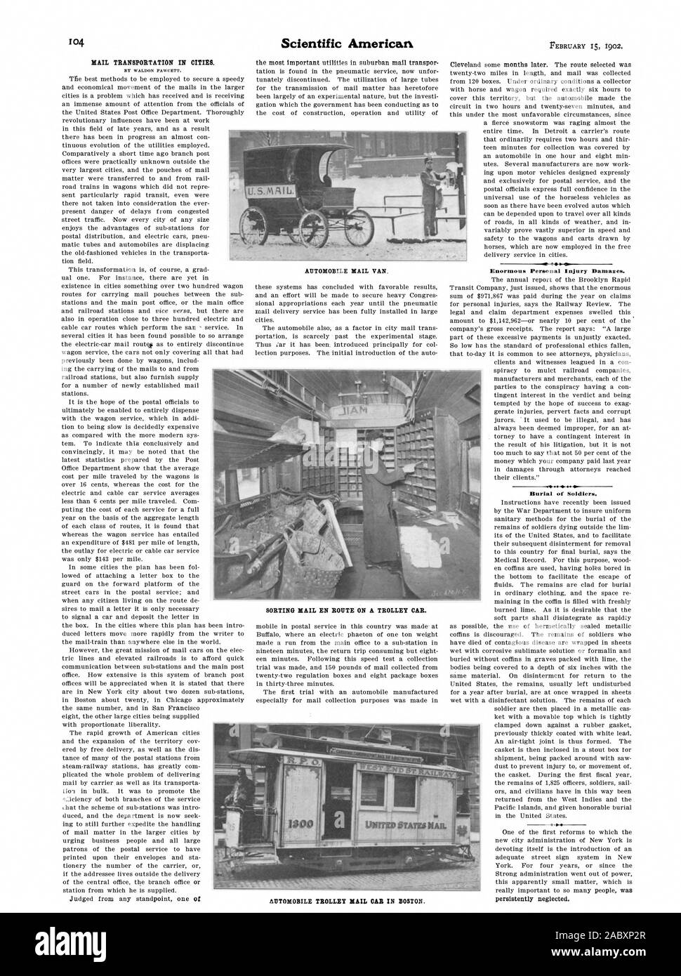 MAIL TRANSPORT DANS LES VILLES. Par WALDON FAWCETT. Courrier de l'AUTOMOBILE VAN. VII III 61. Une énorme blessure Da.2es. L'ensevelissement des soldats. constamment négligé. Le TRI DU COURRIER EN COURS DE ROUTE SUR UN CHARIOT VOITURE. Chariot AUTOMOBILE MAIL RAME À BOSTON., Scientific American, 1902-02-15 Banque D'Images