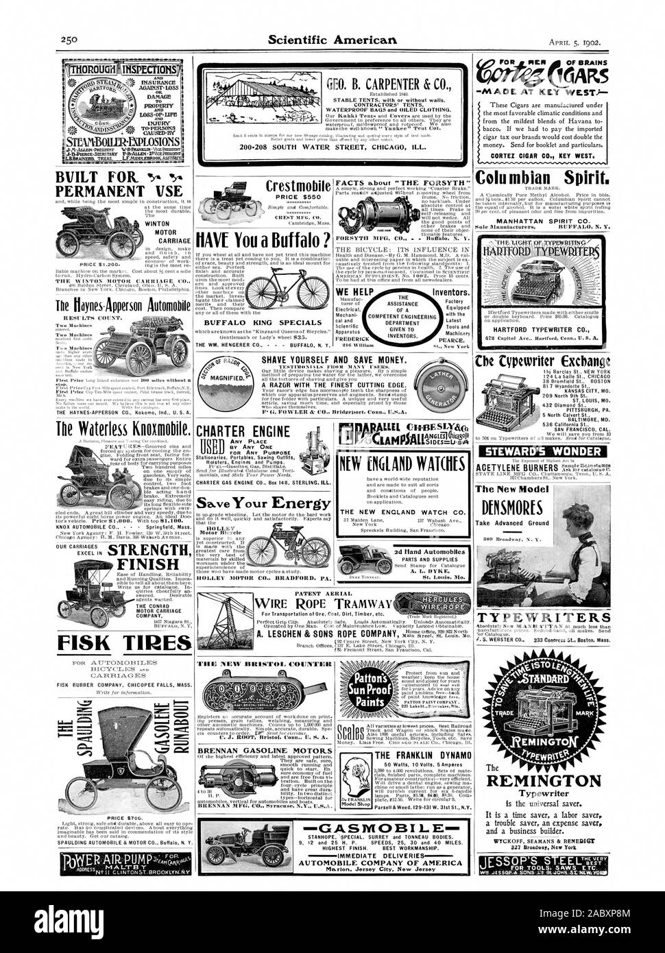 200-208 SOUTH WATER STREET CHICAG MALADE. GEO. B. CARPENTER & Co. D'tentes avec ou sans murs. Tentes des entrepreneurs. Sacs étanches et les vêtements huilés. °LES BIENS DES DOMMAGES 7 SCIAGE-OP-nous-mêmes. SITA DOMMAGE RFSPLOSIONS30 Les résultats comptent. Deux machines deux Machines Automatiques AU SOMMET DU HAYNES-APPERSON CO. Kokom Ind. U. S. A. le Knoxmobile sans eau. CARRIAGES FISK RUBBER COMPANY CHICOPEE FALLS MASSE. Prix $700. AUTOMOBILE SPAULDING & MOTOR CO. Buffal N. Y. Avez-vous un buffle ? Le ROI BUFFALO PROMOTIONS WM. HENGERER CO. - BUFFAL N. Y. POUR N'IMPORTE QUEL BUT TOUT LIEU DE BATEAUX MOTEUR À GAZ, Boîte de 148. STERLING Banque D'Images